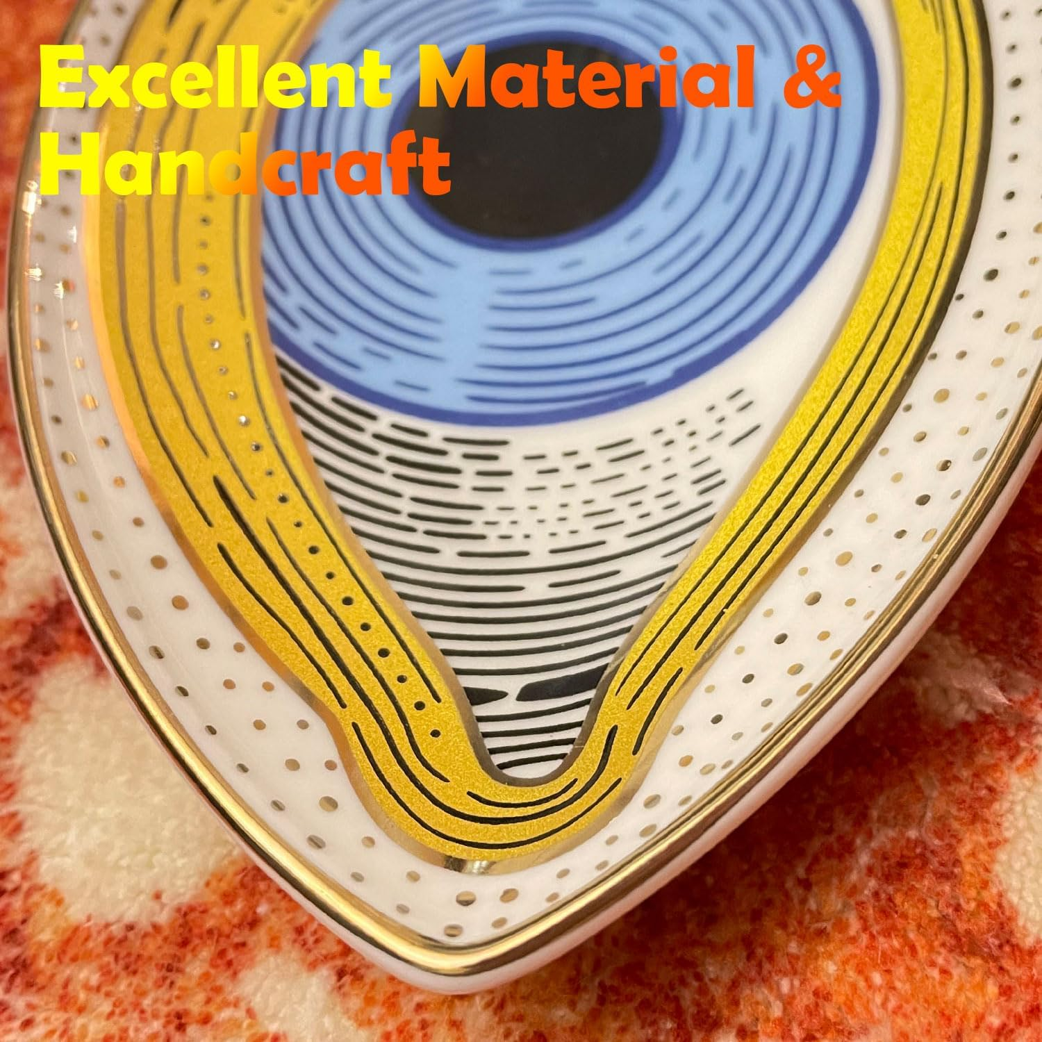 Exquisite Small Ceramic Jewelry Tray - Trinket Dish Evil Eye Decor, Gold Plate Ring Holder, Modern Boho Home Essentials, Perfume Organizer, Witchy, Aesthetic Room Decor, 5.9" X 3.5" (Pharaoh) - Black Hamsa image number 7