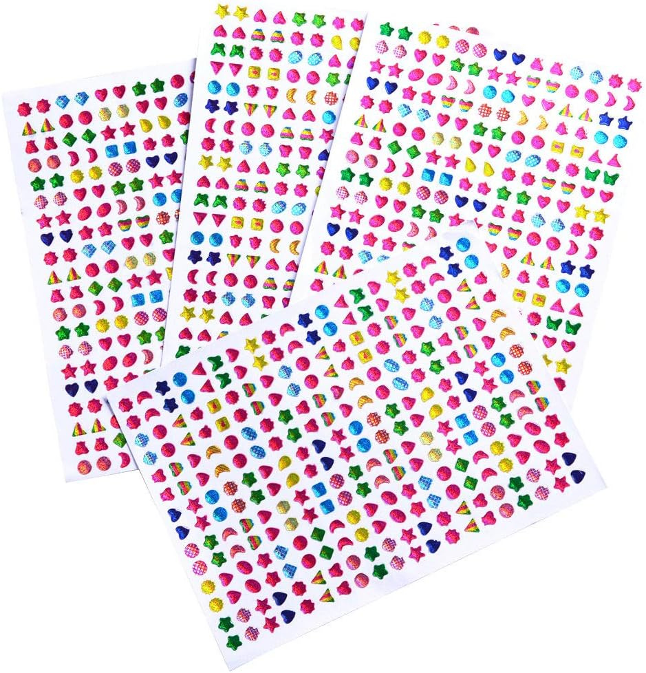 1000+ Stick on Earrings 3D Gem Stickers Glitter Sparkle Crystal Stickers Sticker Earrings for Girls Multiple Colors & Shapes