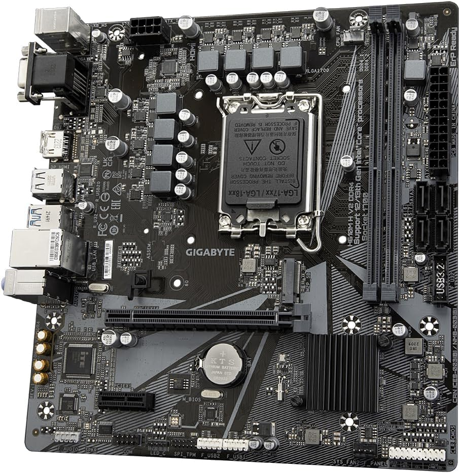 Gigabyte H610M H V2 DDR4 Motherboard - Supports Intel Core 14Th Cpus, 6+1+1 Hybrid Digital VRM, up to 3200Mhz DDR4 (OC), 1Xpcie 3.0 M.2, Gbe LAN, USB 3.2 Gen 1