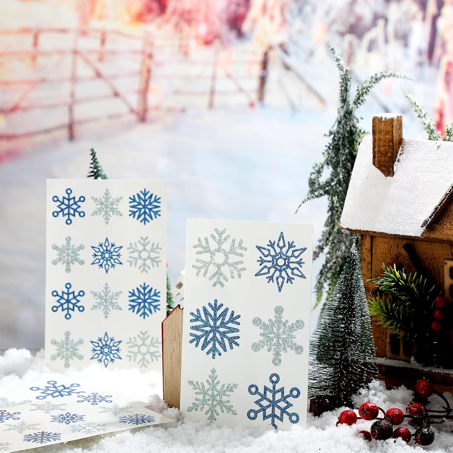 Kathfly 180 Pcs Snowflake Temporary Tattoos Winter Christmas Glitter Sticker Party Decorations Supplies Favors Gifts Cute Apparel Accessories for Body Face Women Party Supplies(Snowflake) - Multicoloured With Glitter image number 7