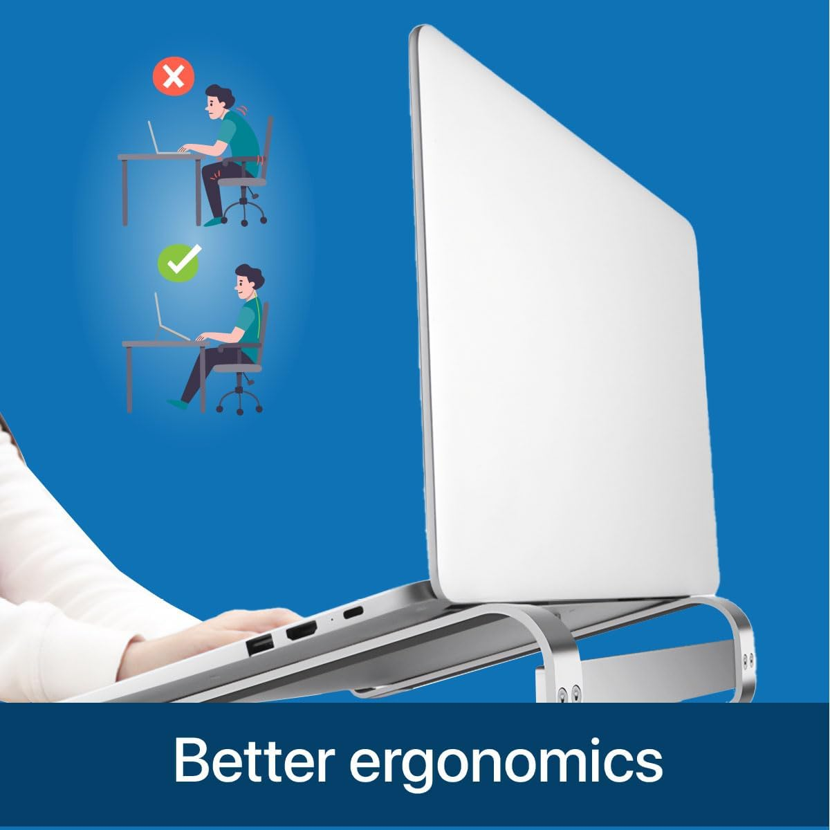 MMOBIEL Laptop Stand - Riser 10 to 18 Inches - Ventilated Laptop Holder Universal - Stand for Desk Compatible with Macbook, Notebook, ASUS and More - Incl. Tools - Aluminum - Metal image number 3