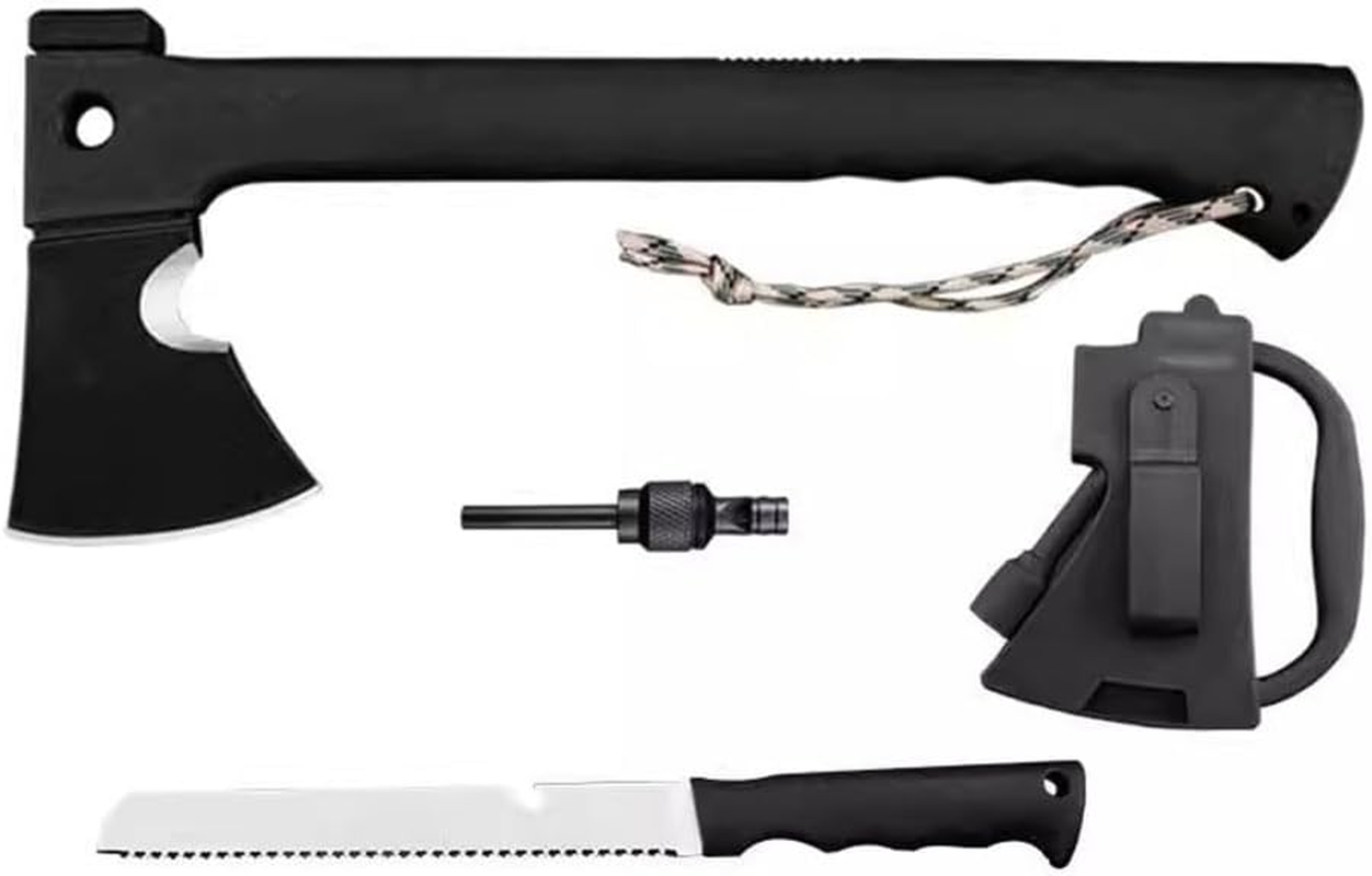 Camping Axe Kit, Survial Hatchet with Multitool Durable Materials, Engineer Axe Sharp Blade Non-Slip with Plastic Hatchet Sheath, Survival Whistle, Saw image number 2