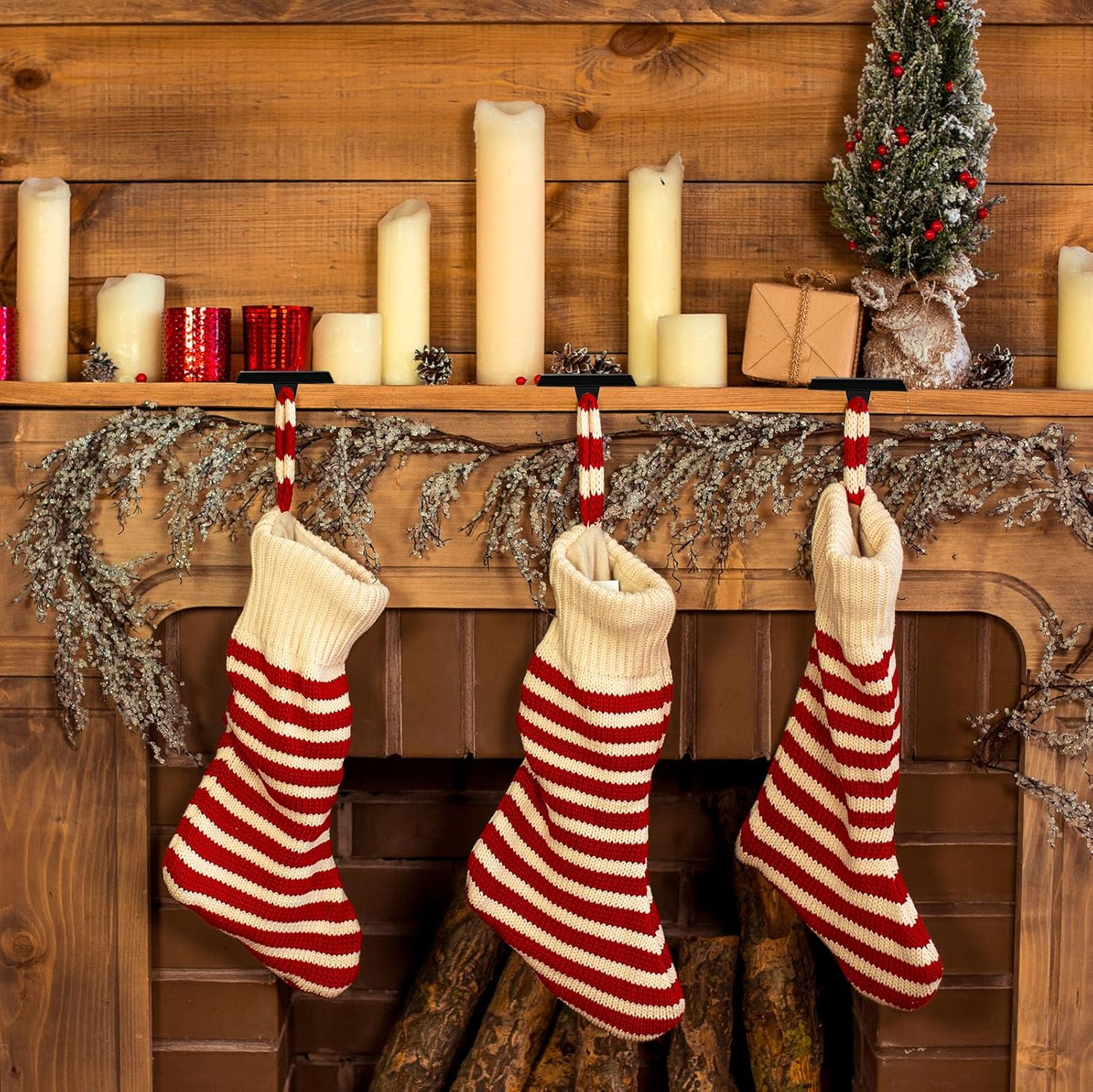 4PC Christmas Stocking Holder for Mantle, Reusable Christmas Stocking Hooks, Xmas Hanger for Fireplace Christmas Decoration Ornaments Hanging Shelf Floor image number 5