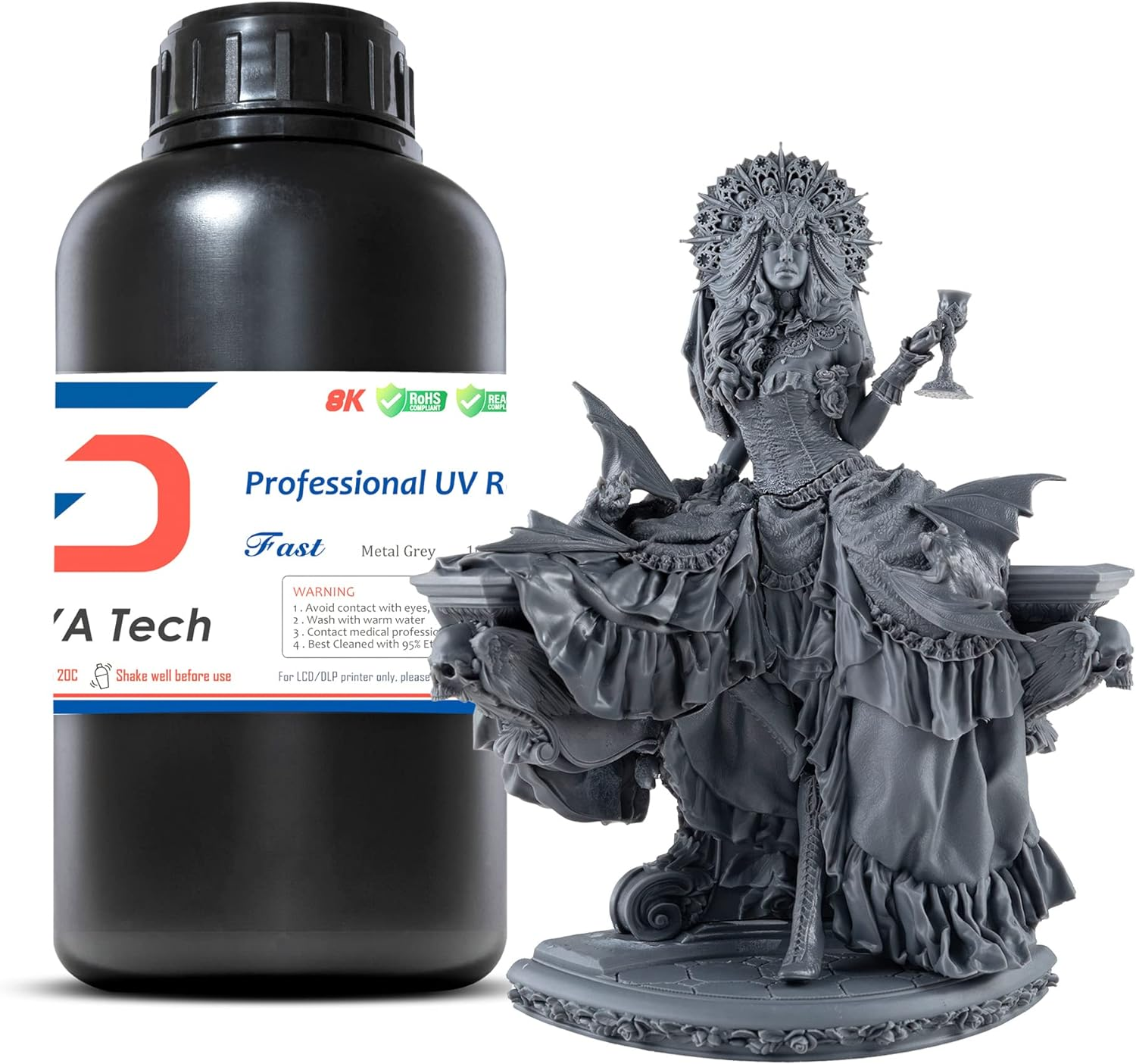 Siraya Tech Fast Abs-Like 3D Printer Resin, Tough Grey, Enhanced Durability for 3D Printing, High Impact Resistance, Smooth Finish, Ideal for 4K/8K/12K LCD DLP SLA 3D Printer - 1Kg