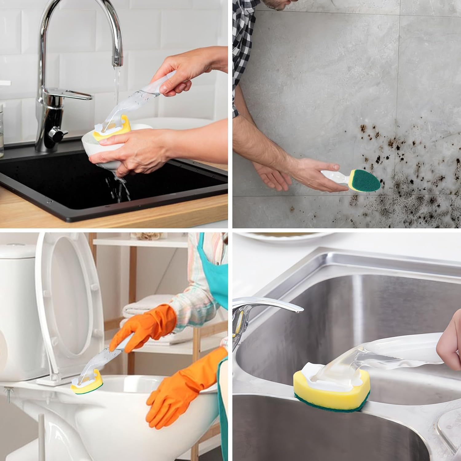 Cleaning Sponge Dish Sponge with Handle 10 Pieces Dish Wall Sponge Kitchen Sink Cleaning Brush Replacement Head for Sink Dish Wall Cleaning Brush Washing Sponge with Handle Bathroom image number 5