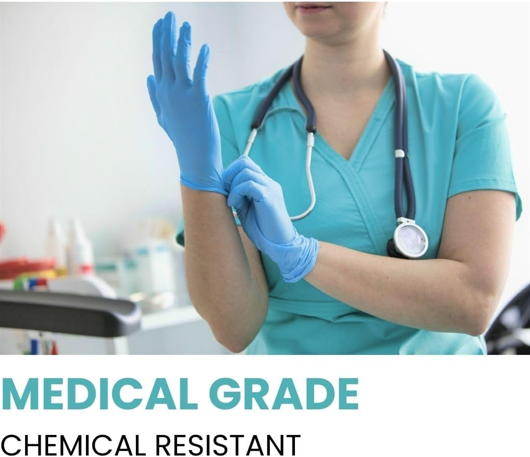 Handicare Blue Nitrile Gloves Disposable, Powder-Free, Latex-Free, Medical Exam Grade, Food Safe, Textured Grip, Non-Sterile image number 2