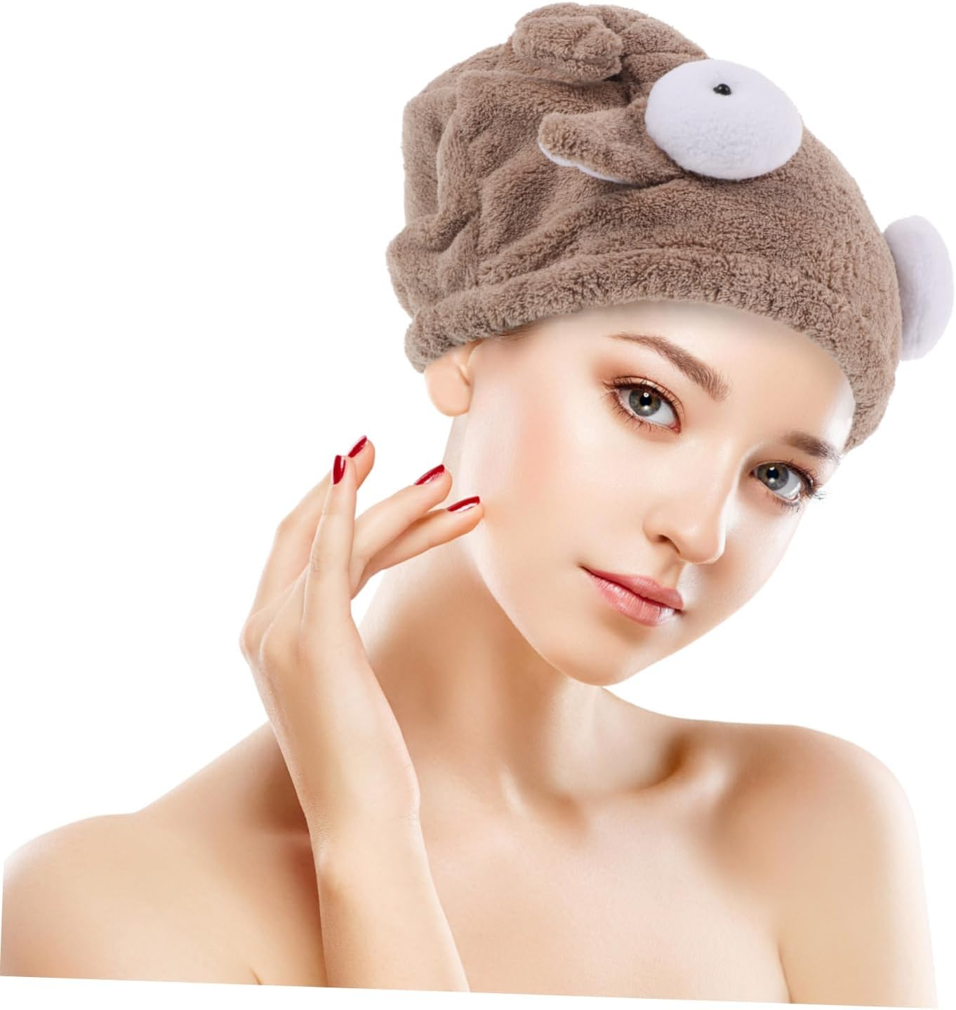 Ipetboom Dry Hair Cap Washing Headscarf for Women and Girls Quick Drying Absorbent Hair Towel Wrap Cartoon Sheep Shape Fleece for Bathing and Spa