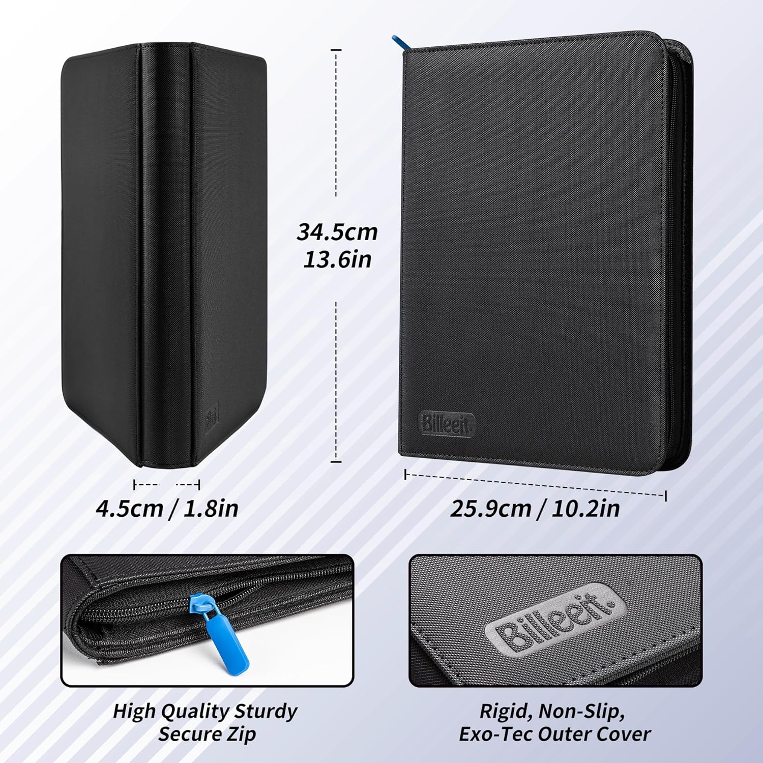 Premium Zipper Trading Card Binder Compatible with Sport Card, 9 Pocket 540 Side-Loading Slots Card Album Holder, Ringless Game Trading Card Protective Organize Folder, BLACK image number 6