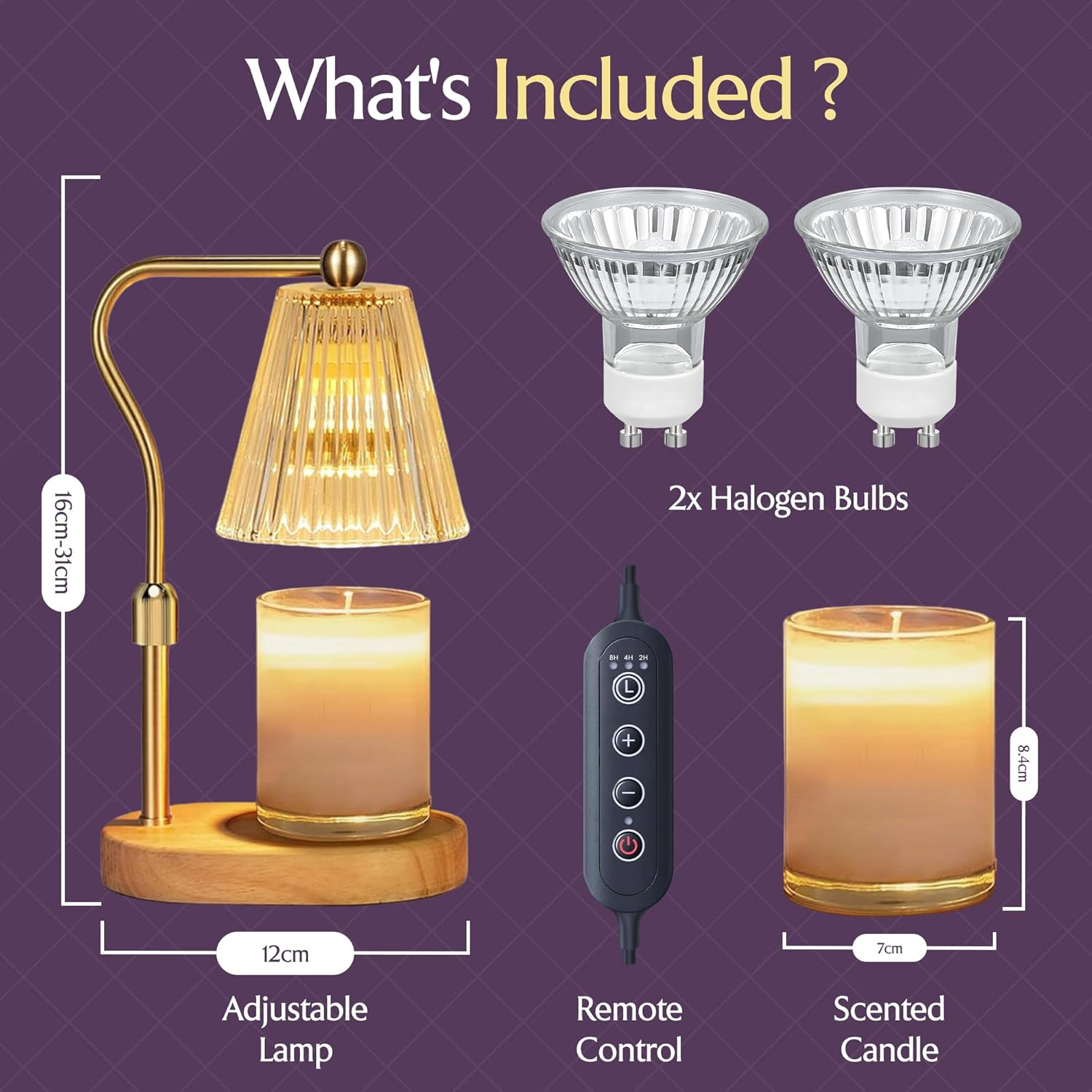 Adjustable Candle Warmer Lamp Gift Set with Scented Candle &ndash; Electric Wax Melt Lamp with 4-Level Dimmer & Timer (2/4/8H), Bedside Table Lamp, Home Decor Gift image number 5