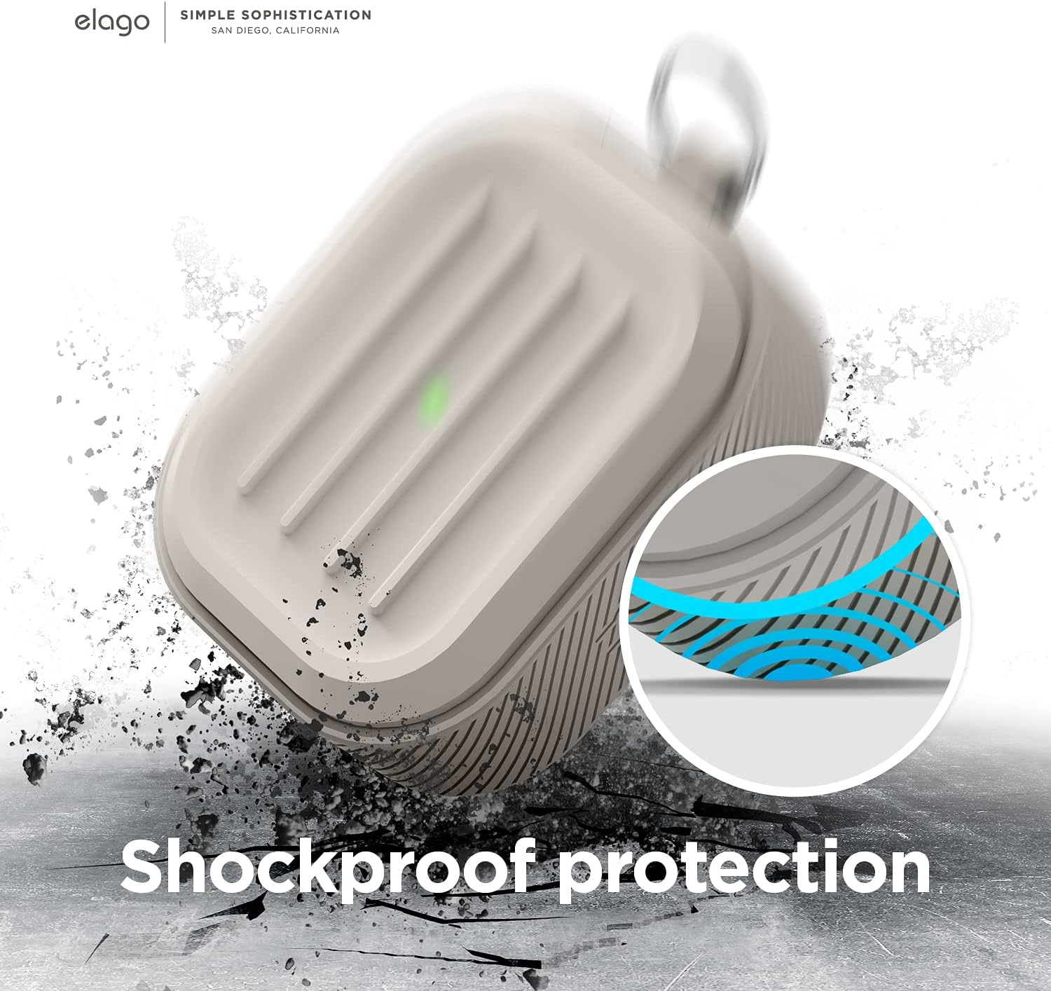 Elago Armor Case with Keychain Compatible with Airpods 3 Case Cover - Supports Wireless Charging, Shock Resistant, Full Protection (Stone) image number 4