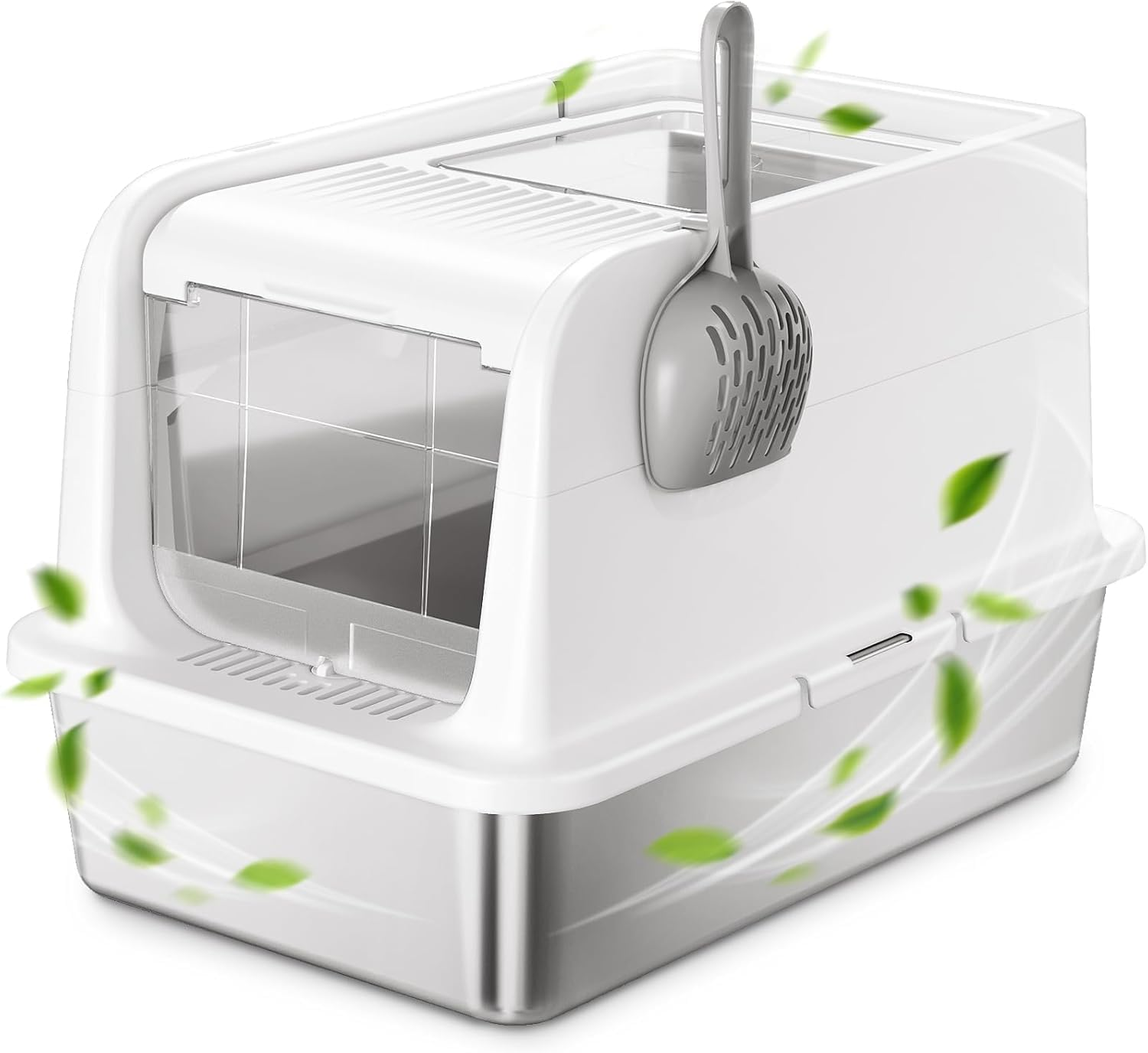 Stainless Steel Cat Litter Box with Lid - Fully Covered Litter Box with anti Leakage High Enclosure - XL Large Non-Stick Metal Enclosed Litter Box - Hooded Litter Pan Easy Clean Lift Cover image number 1