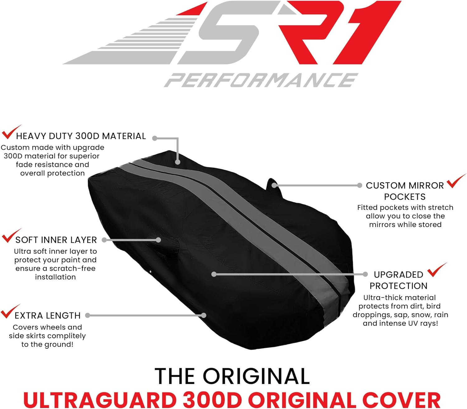 2008-2023 Dodge Challenger Indoor/Outdoor Car Cover - Ultraguard plus 300 Denier UV Protection Water Resistant - Custom Fit for All SXT, GT, R/T, Scat Pack, Hellcat Redeye & Widebody (Red/Black) - Gray,Black image number 2