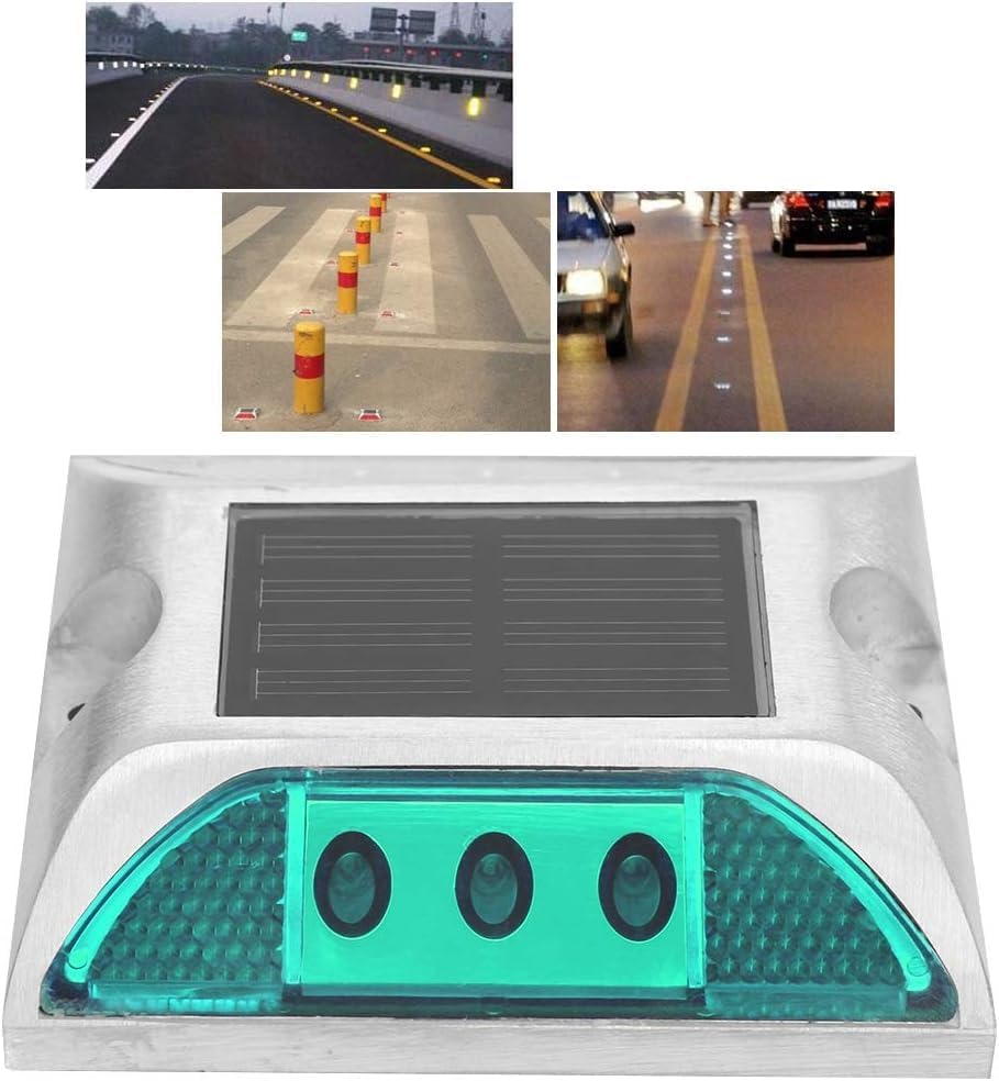 Solar Power Ground Marker Lights, LED Solar Driveway Deck Light, Waterproof 500M/1640Ft Viewing Outdoor Driveway Road Stud Lamp, Cast Aluminium Road Highway Spike Lamp (Green1) - Blue image number 4