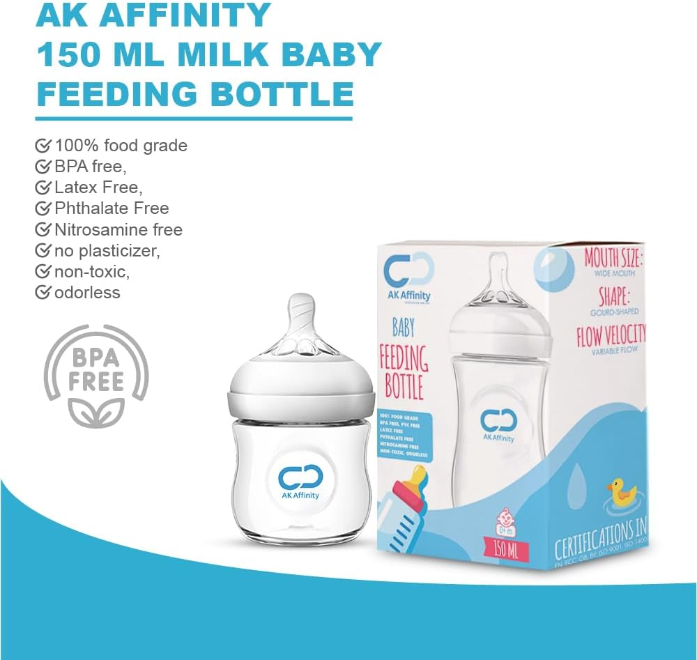 Affinity Advanced Anti-Colic Baby Bottle, Silicone-Soft Baby Bottles with Natural Nipple, 0+ Month Infants, BPA, PVC, Latex and Phthalate Free, Variable Flow-150 ML image number 6