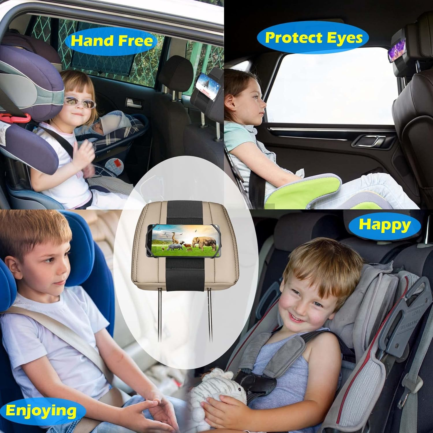 Car Headrest Phone Holder for Kids Back Seat - Compatible with Iphone, Samsung and Other Cell Phones - Soft Adjustable Silicone Holding Net (For Phone 1 Pack) image number 3