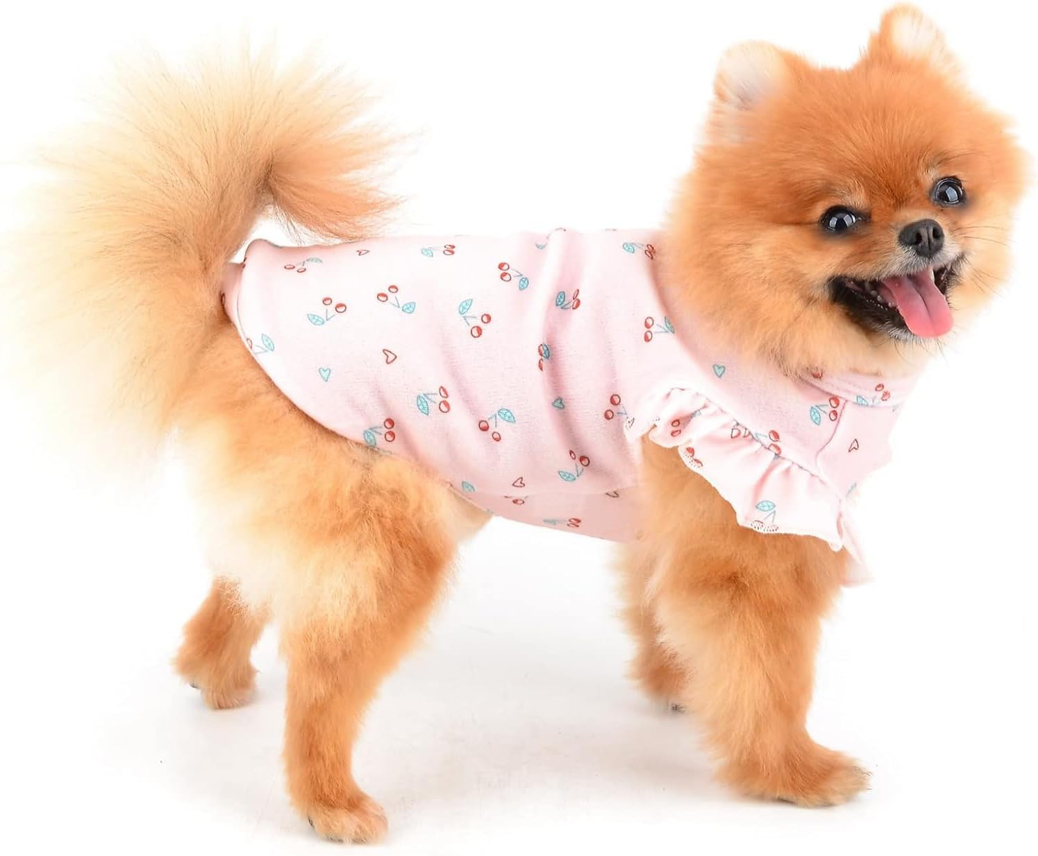 Pet Clothes Cute Cherry T-Shirt Puppy Shirt Tee for Small Medium Dog Cat Ruffles Sleeves Tank Top Vest Summer Apparel (Pink, XL) image number 1
