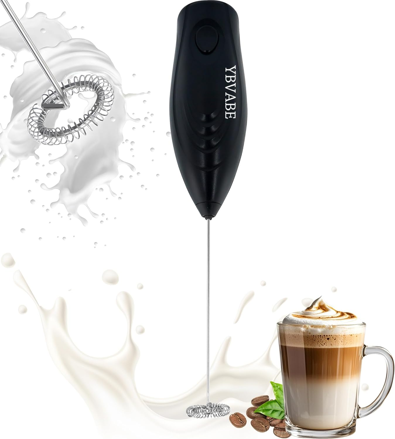 YBVABE Milk Frother Handheld - Portable Coffee Stirrer for Milk Froth, Matcha Whisk with High Powered Improved Motor, Mini Whisk Electric Chocolate Shaker, Drink Mixer for Cappuccino, Frother Maker