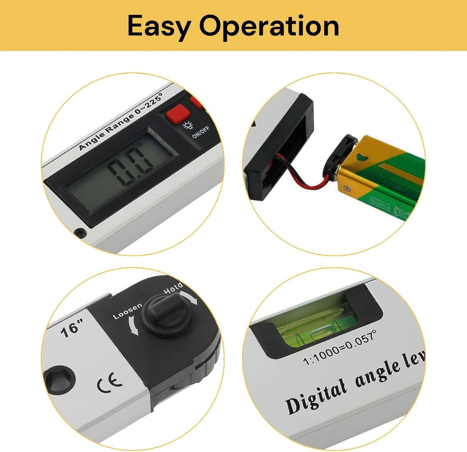 EZONEDEAL Digital Angle Finder Ruler 400Mm/16 Inch Digital Angle Protractor 0~225&deg; Electronic Spirit Level Gauge Meter with Backlit LCD Portable Bag for Roofing Engineering image number 5