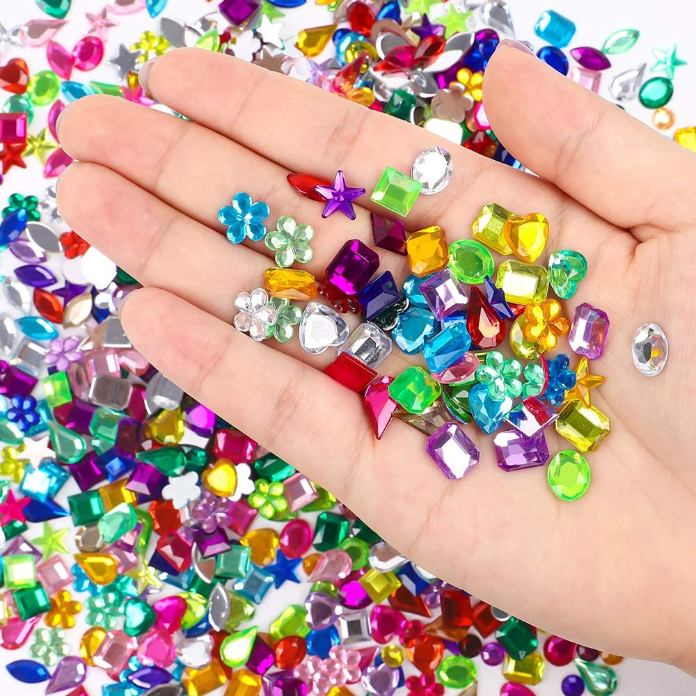 JPSOR 900 Pcs Gems Acrylic Flatback Rhinestones Gemstone Embellishments, 9 Shapes, 6-13Mm, with Tweezers and Bag image number 4