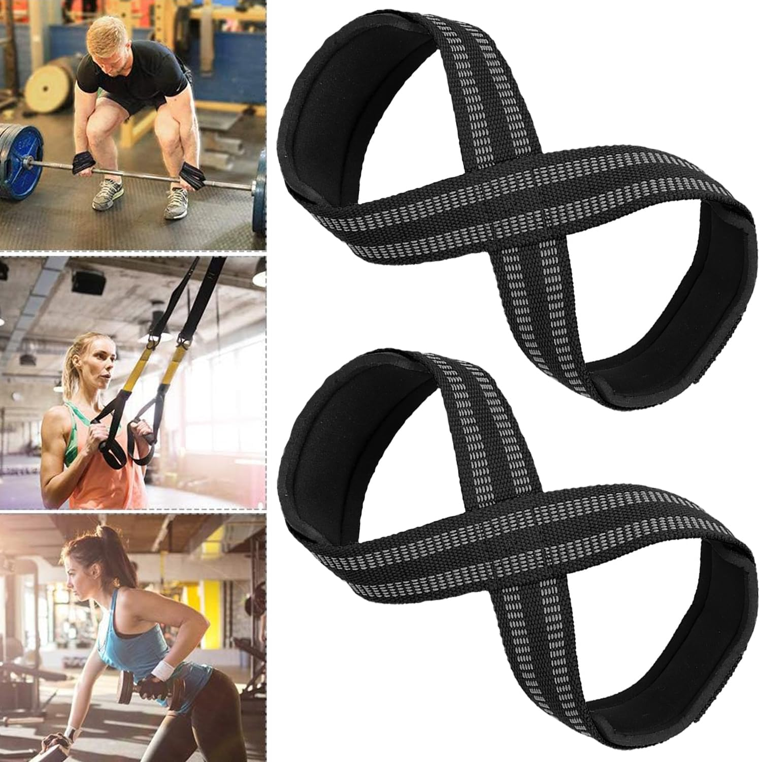 Figure 8 Lifting Straps for Deadlift & Weightlifting Prevent Grip Slip Gym Wrist Belt with Cotton Ribbon Sponge Pad for Men and Women Extra Grip Fits Shrugs Weight Lifting Cross Training image number 5