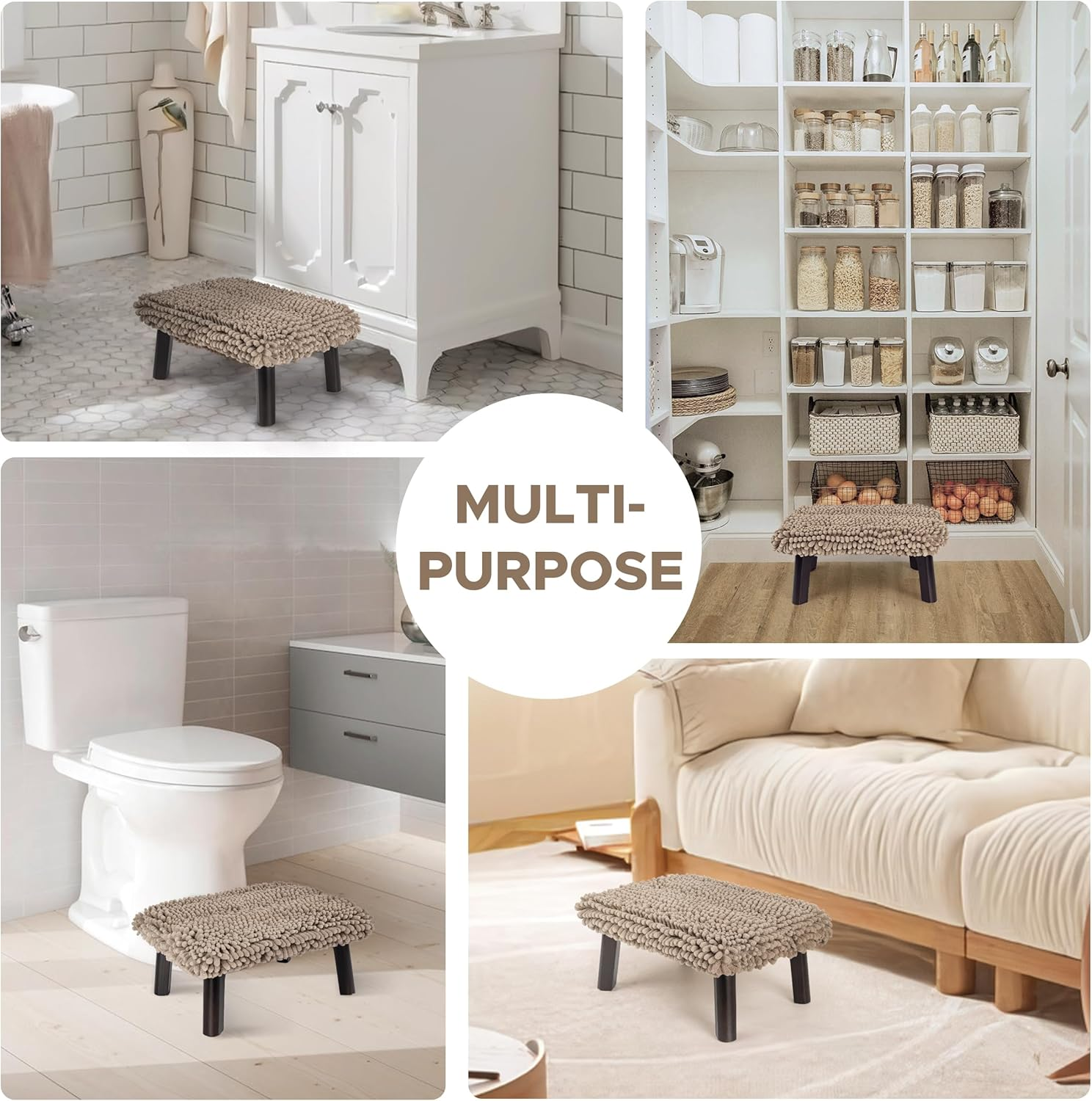 Sunlit One Step Stool with Absorbent Chenille, Stool Holds up to 550 Lbs, Non-Slip Wood Foot Stool, Wooden Step Stool for Adults, Step Stools for Kids, Kitchen Bathroom Bedroom, Taupe image number 3