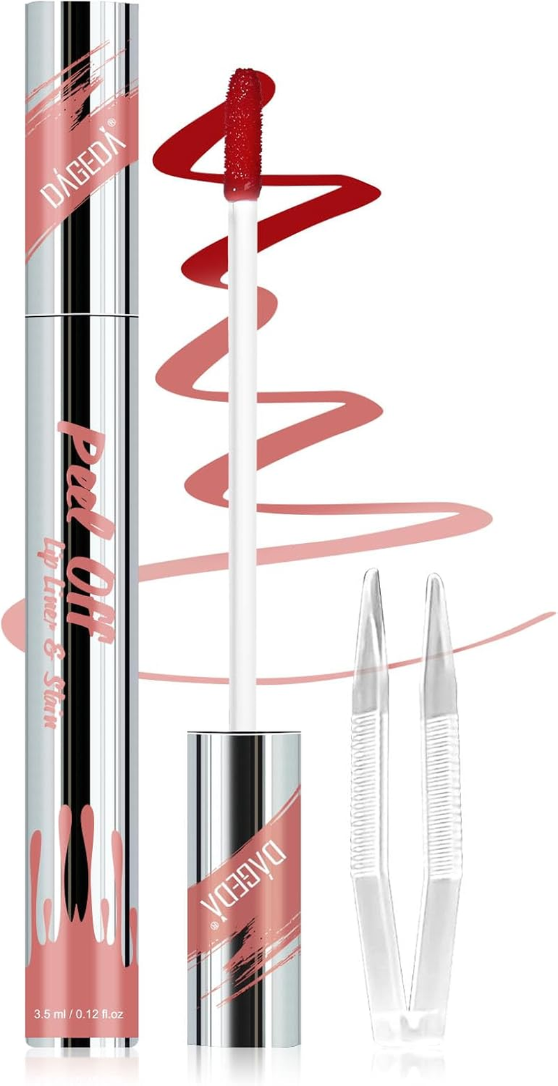DAGEDA Peel off Lip Liner Stain, Tattoo Lip Liner Peel off Lip Stain with Tweezer, Transfer Proof, Waterproof, Long Lasting Lip Stain, Highly Pigmented Matte Finish Lip Tint Stain (Romance)