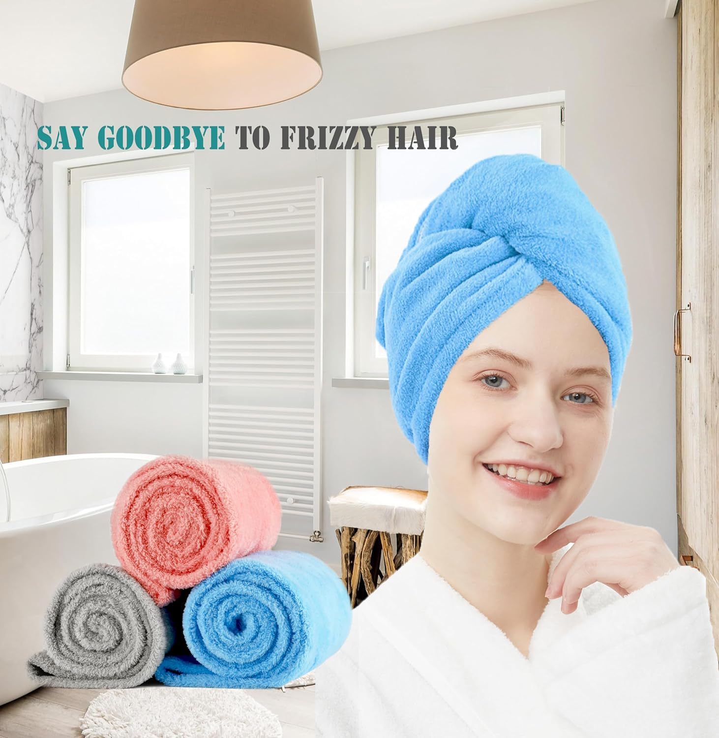 ELLEWIN Microfiber Hair Towel Wrap for Women 3 Pack,Hair Drying Turban with Button,Anti Frizz,Super Absorbent Quick Dry Hair Towels for Long Thick Short Hair image number 6