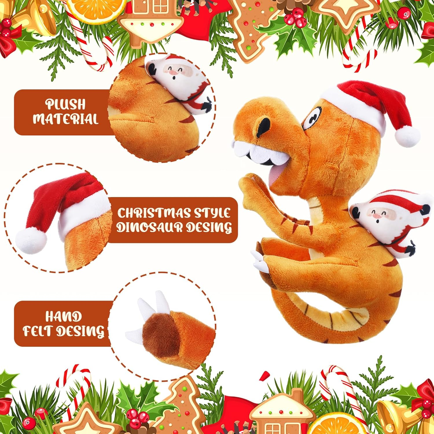 Shappy Christmas Tree Topper 10 X 8 Inch Large Funny Animal Tree Topper Plush Hanging Christmas Ornaments Cute Adorable Xmas Decorations for Holiday Birthday Party Favors - Dinosaur image number 3