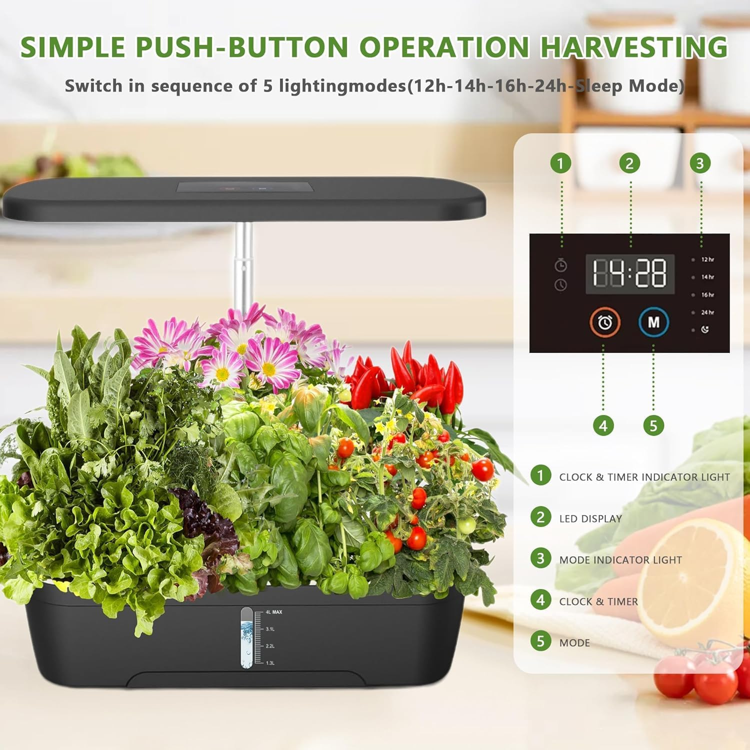 Hydroponics Growing System, Automatic Timer, Smart Indoor Garden Starter Kit with LED Grow Light, Height Adjustable, Garden Plant Germination Kit,Black image number 3