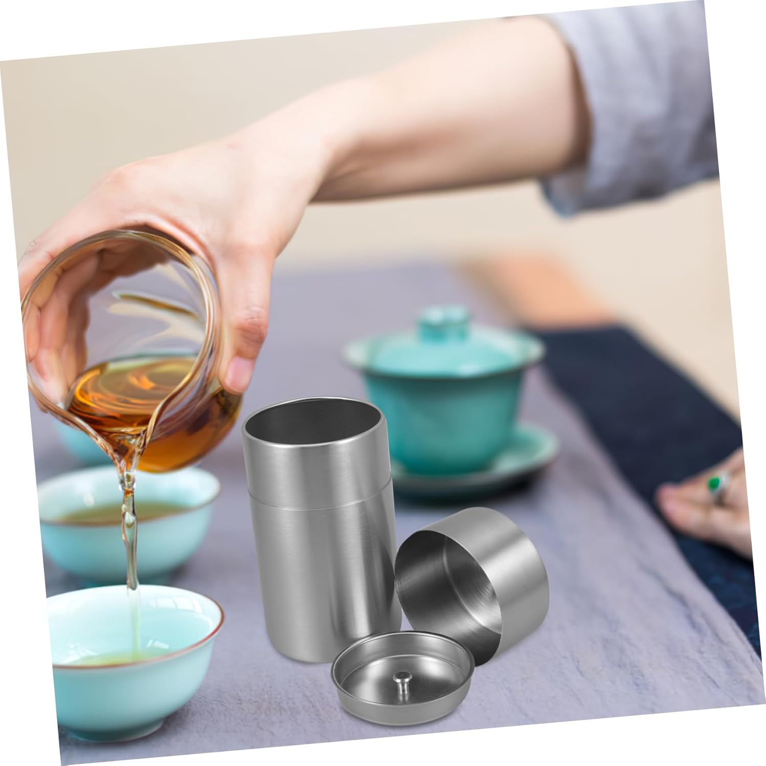 Stainless Steel Tea Canister with Double Sealed Lids Airtight Storage Container for Kitchen Dry Food Including Loose Leaf Tea Coffee Nuts and Grains 5.5X3.1 Inch image number 6