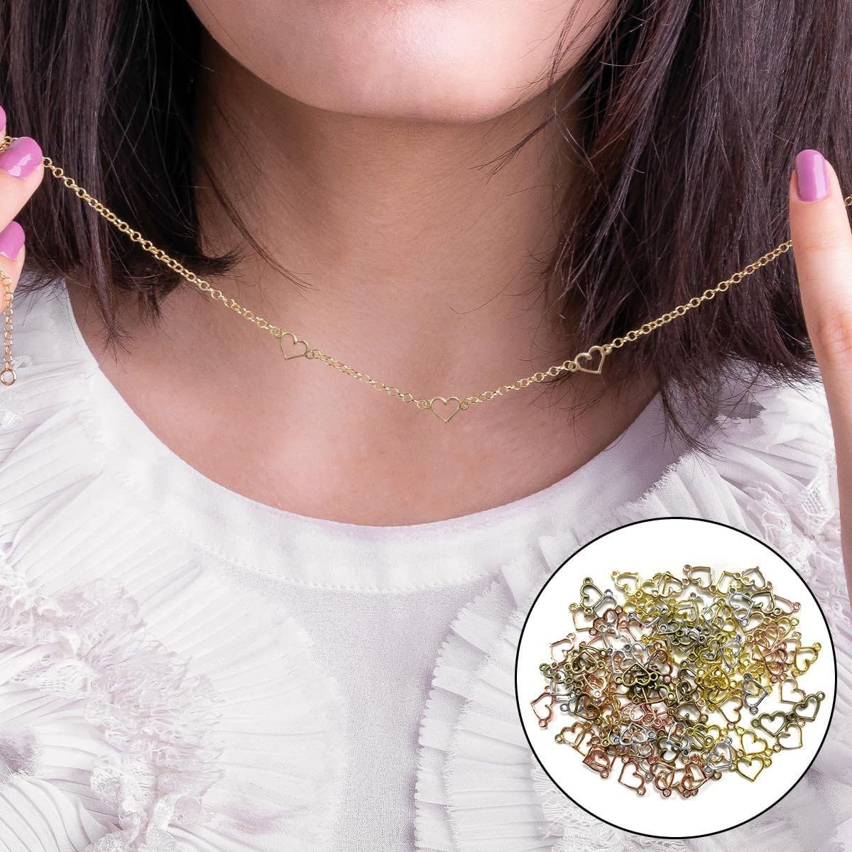 BEZANU Metal Heart Charms, 100 PCS Multicolor Alloy Heart Connector Pendant for Jewelry Making, Bracelets, Art Craft (5 Colors)