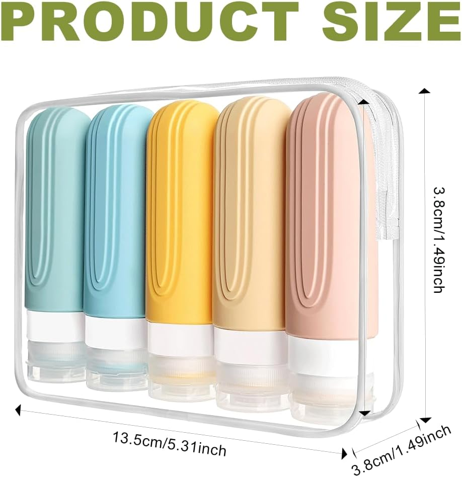 Travel Size Toiletries Bottles Set of 5, Refillable Containers for Shampoo Conditioner, Leak Proof Travel Accessories with Toiletry Bag