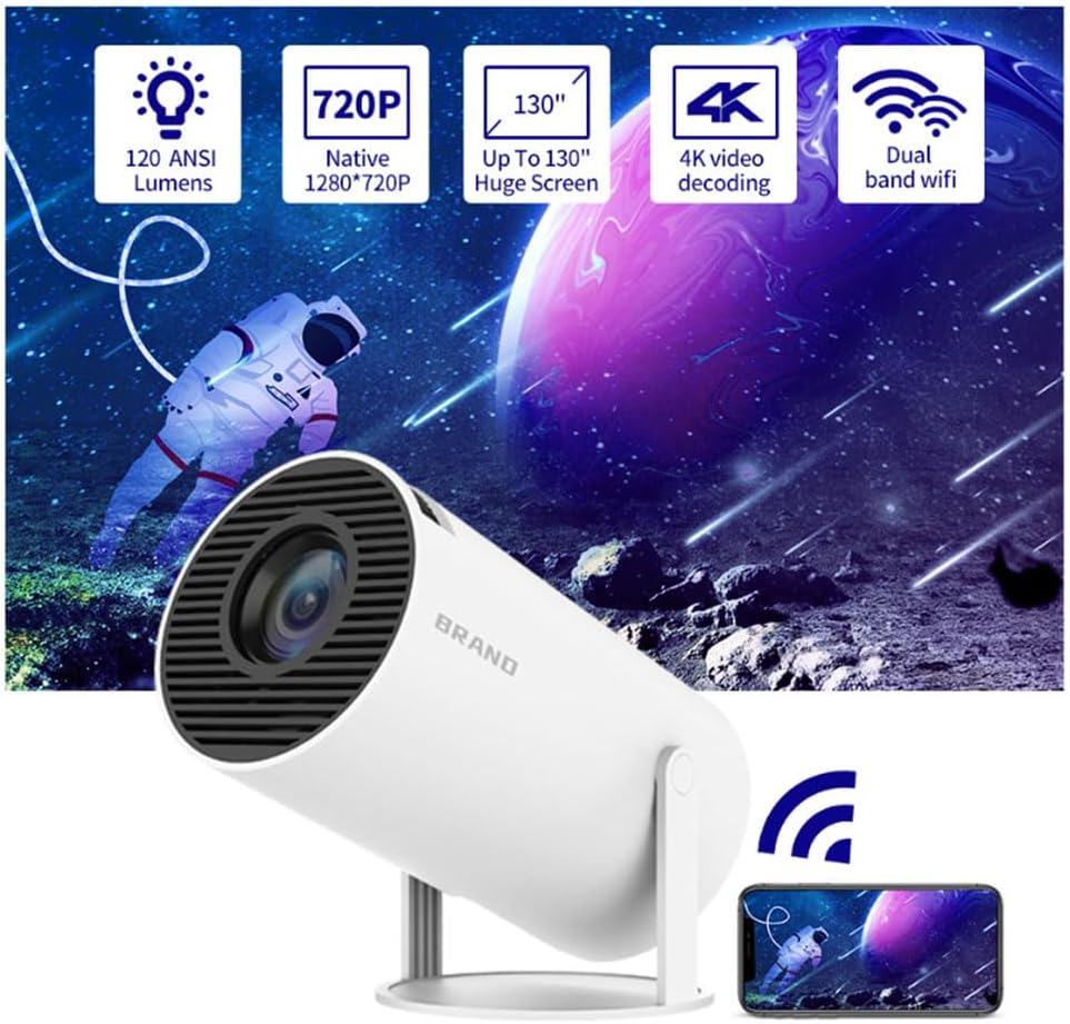 2025 Upgraded Portable Projector Mini Projector 4K 720P Support, Portable Wifi6 BT 5.0 Android 11, Smart Projector Auto Horizontal Correction, 180&deg;Rotatable Outdoor Movie Projector image number 4