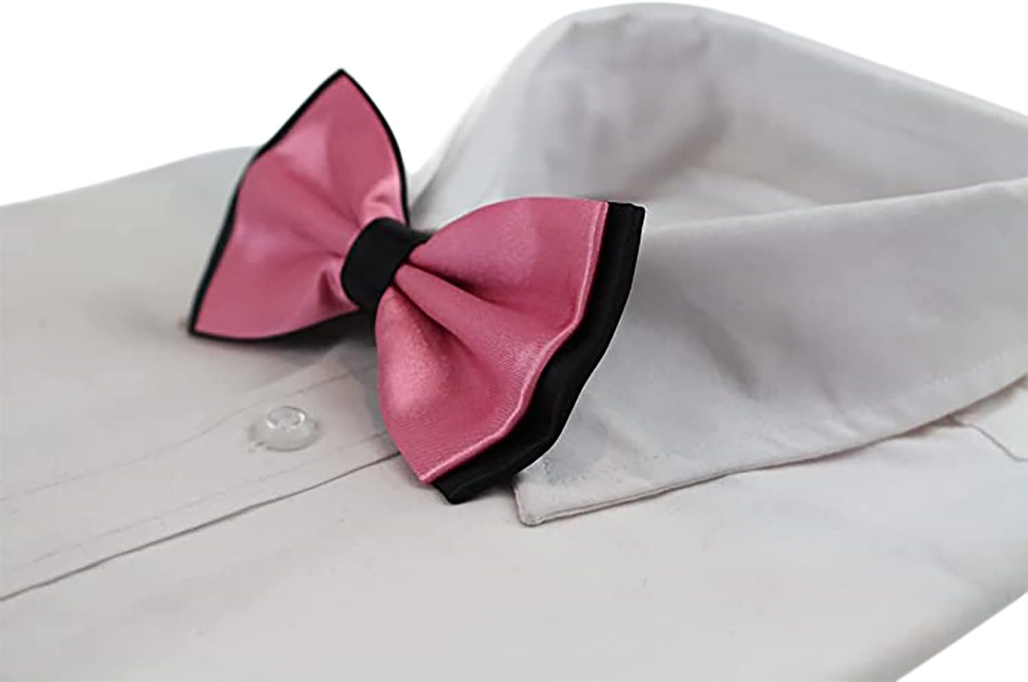 Mens Pink Two Tone Layered Bow Tie Pink, Black image number 3