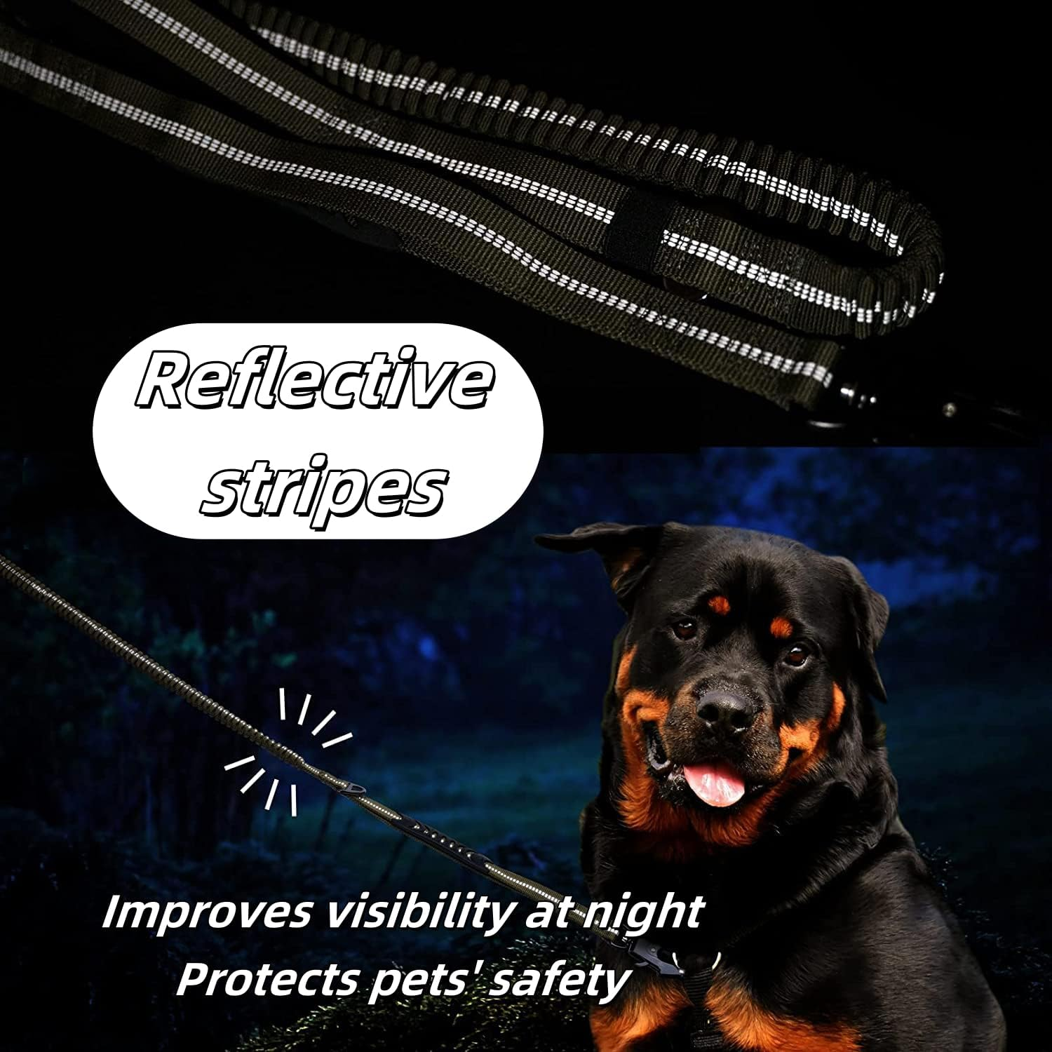 Bungee Dog Leash for Walking - 4-6FT Heavy Duty Dog Leash with Highly Reflective Threads and Buffer, with Car Seat Belt Buckle and Adjustable for Medium and Large Dogs（Orange） image number 5