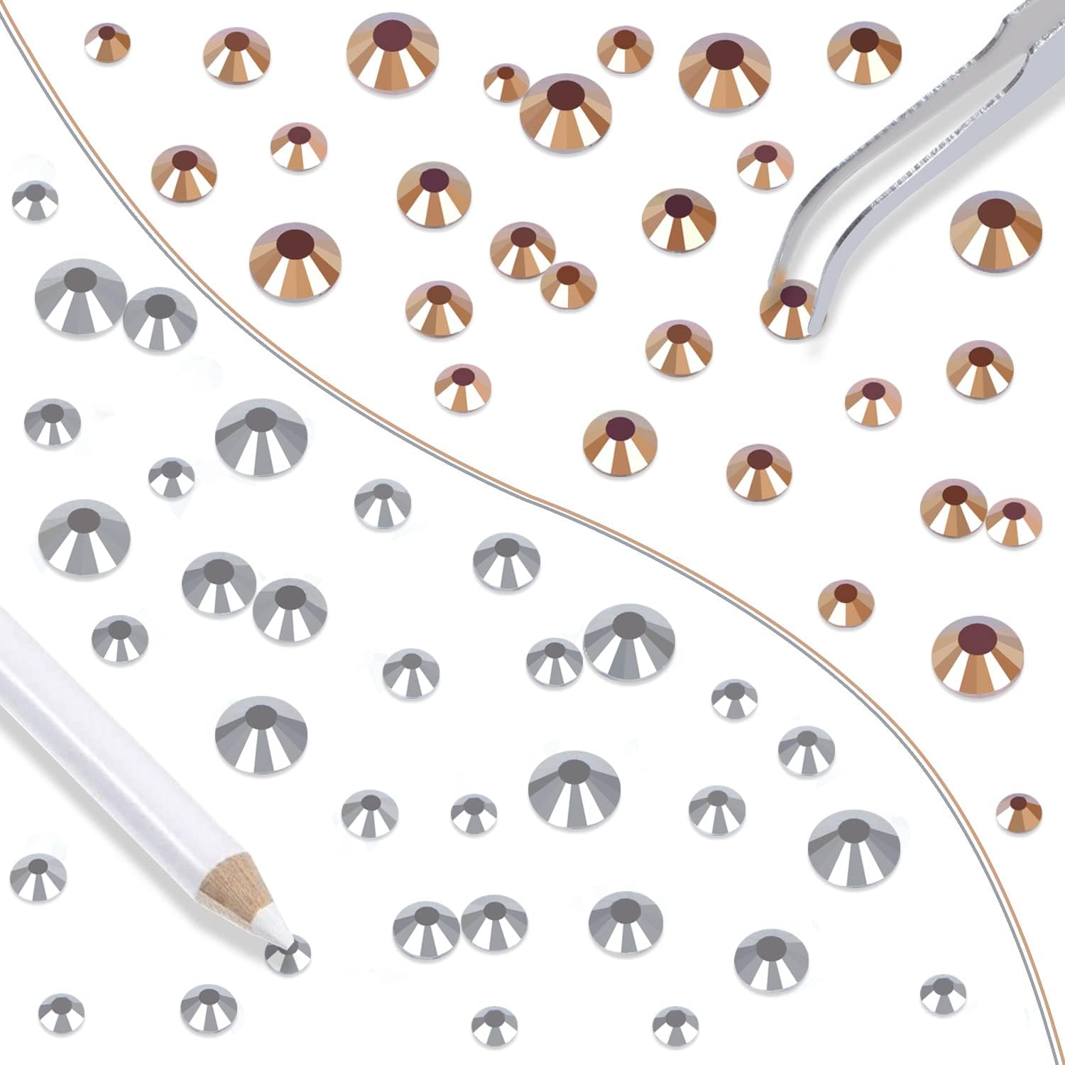 Lpbeads 6400 Pieces Metallic Rose Gold and Metallic Silver Hotfix Rhinestones Flat Back 5 Mixed Sizes Crystal round Glass Gems with Tweezers and Picking Rhinestones Pen image number 5