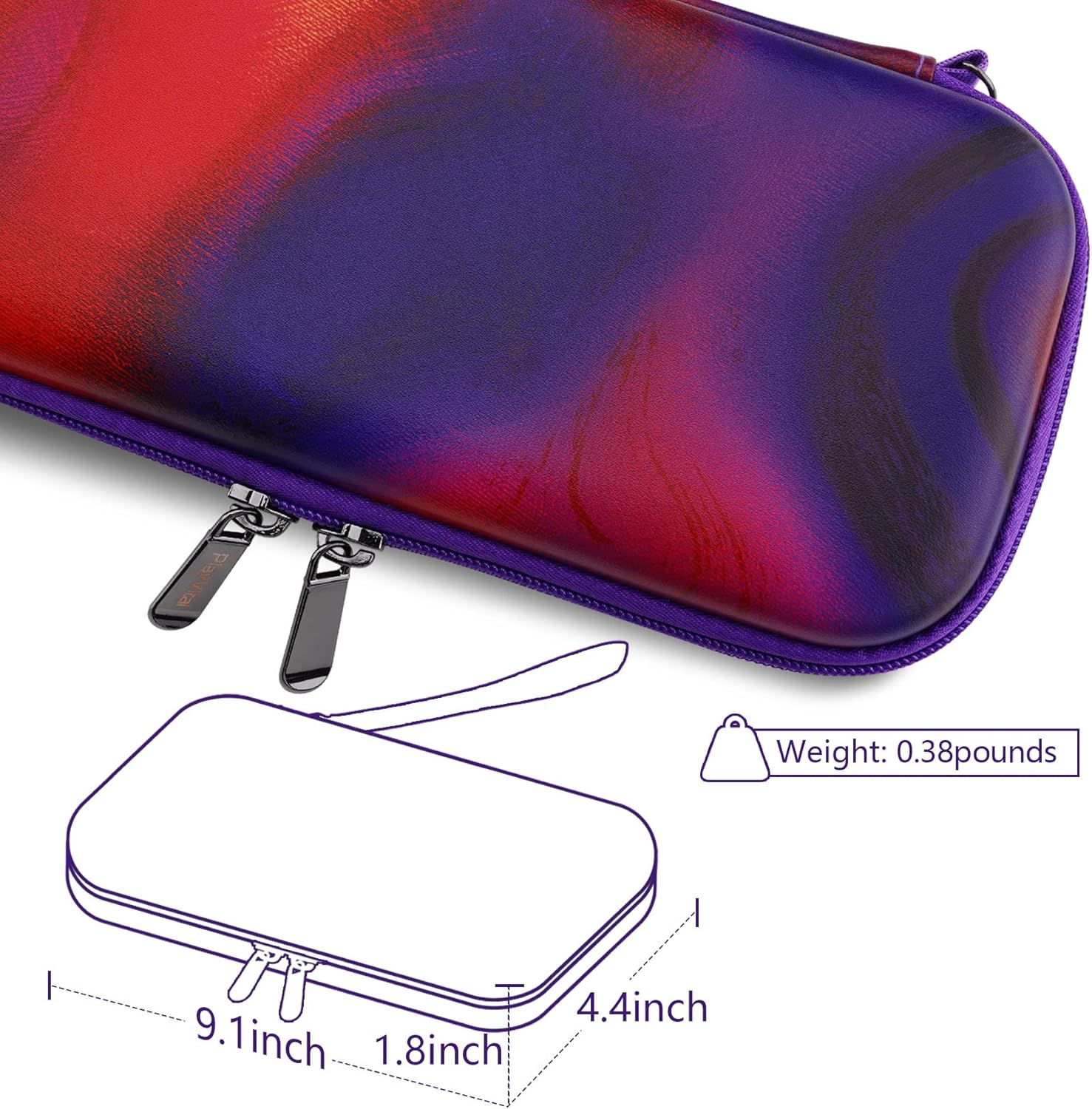 Playvital Carrying Case for Nintendo Switch Lite, Portable Pouch Storage Handbag Travel Bag Protective Hard Case for Switch Console W/Thumb Grip Caps & 10 Game Card Slots - Purple Red Swirl - Purple Red Swirl image number 3