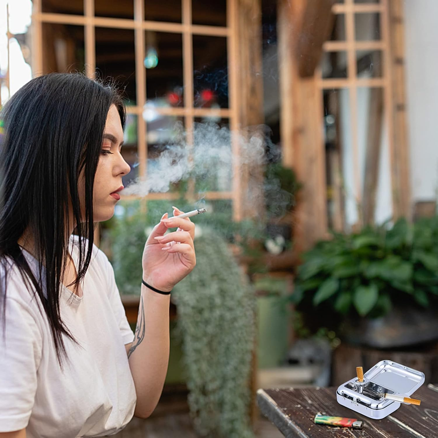 Pocket Ashtray Mini Square Metal Ashtray with Lid,1Pc Mini Portable Square Metal Ashtray,Travel Ashtray image number 6