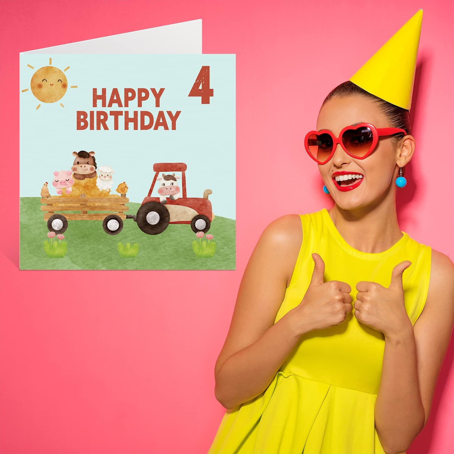 4Th Birthday Card Boy - Farmyard Farm Animals - Happy Birthday Card 4 Year Old Boy Girl, Girls Boys Birthday Cards for Him Her, 145Mm X 145Mm Greeting Card for Son Nephew Grandson Kid Children image number 1