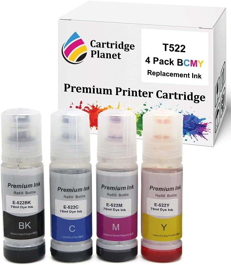 Cartridge Planet 4 Pack (1BK,1C,1M,1Y) Compatible Ink for Epson T522 for Epson Ecotank ET-1110 Expression ET-2710 Expression ET-2720 Workforce ET-4700
