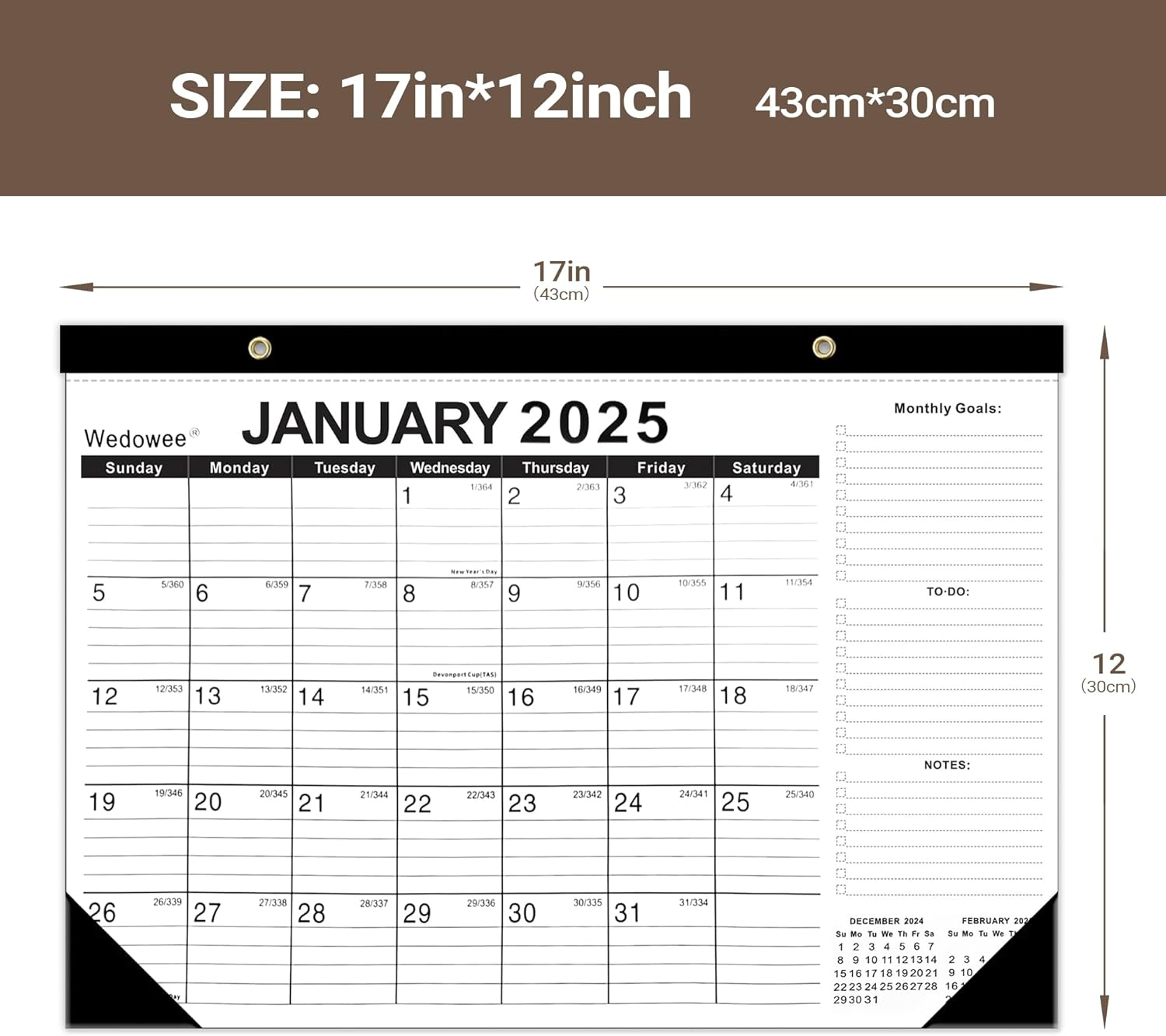 Wall Calendar 2025-2026 with Holiday Reminder, 18 Months Desk Calendar Runs from January 2025 to June 2026 - Large Desktop/Wall Monthly Calendar Planner for Home School, or Office Daliy Plan 43 X 30Cm image number 3