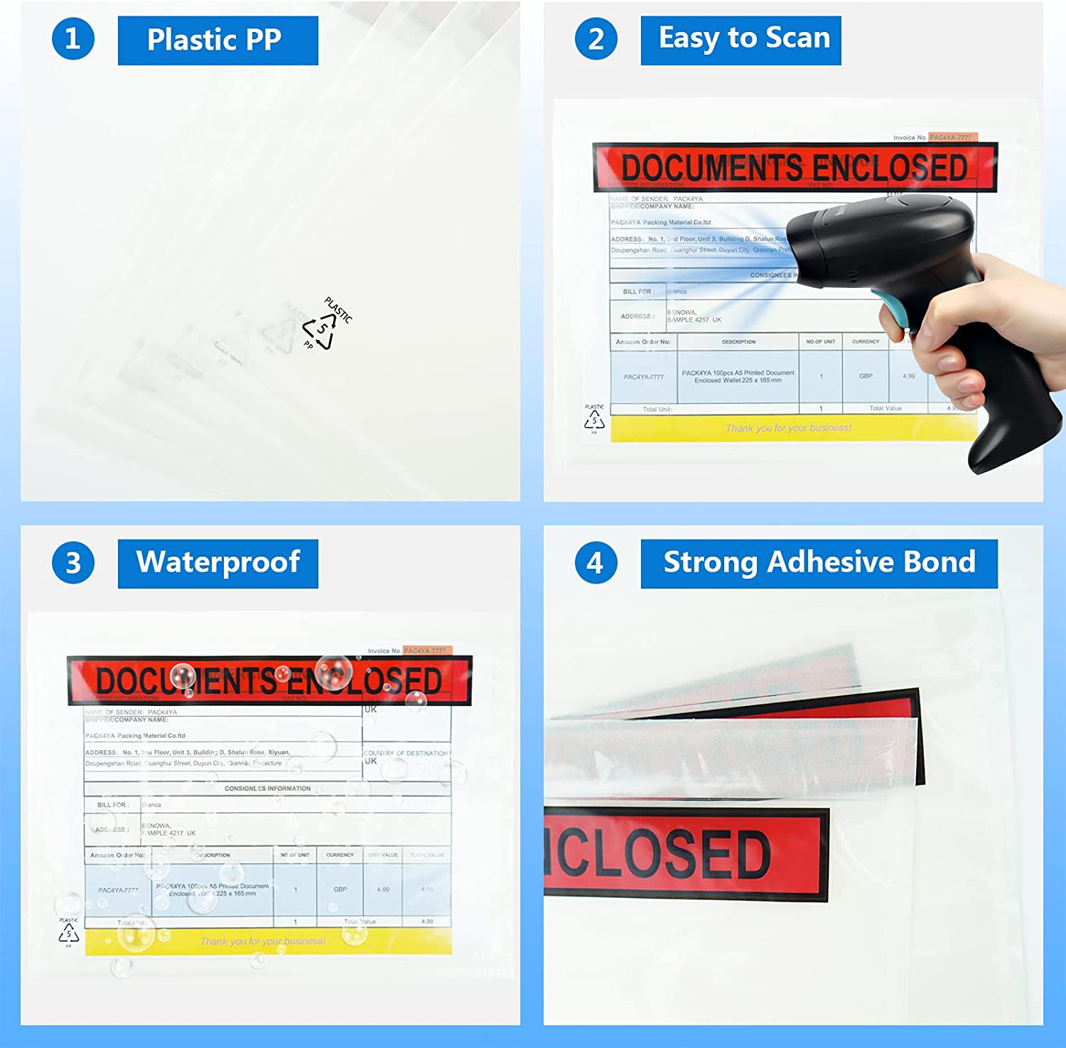 A5 C5 Document Enclosed Wallets 225 X 165 Mm | Peel & Seal Clear Plastic Envelopes/Sleeves/Pockets/Wallets | Attach Invoices, Packing Lists & Delivery Notes to Parcels image number 3