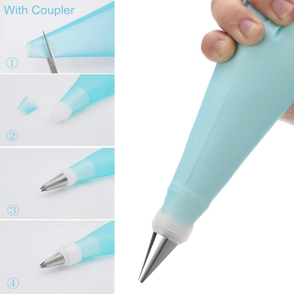 18 Inch Reusable Icing Bags 3-Pack Silicone Piping Bags, Large Pastry Bags Cake Decorating Icing Piping Bags, Baking Dessert Piping Bag with 3 Icing Couplers for Standard Tips, Blue image number 3