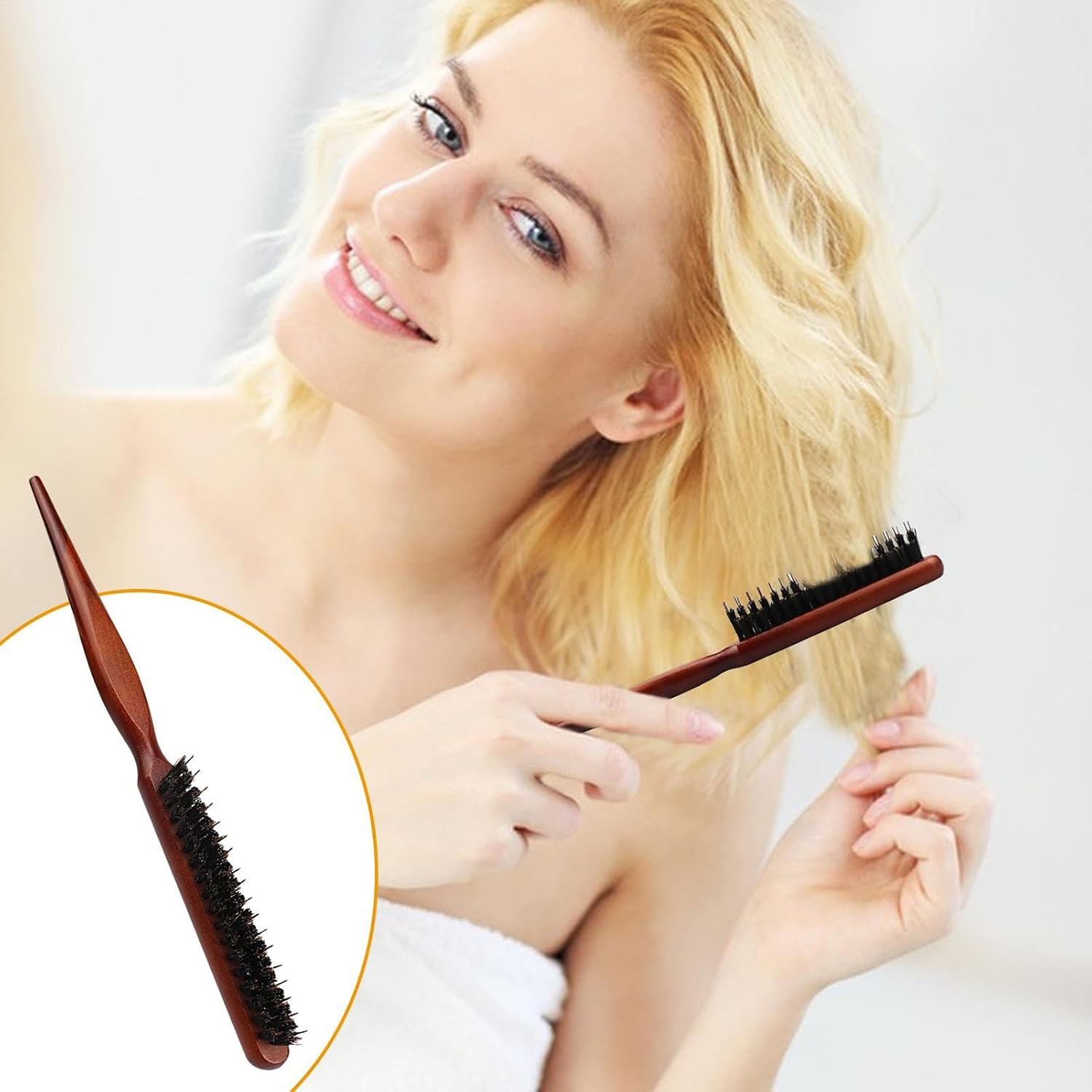 Bristle Hair Brush - Slick Back Hair Brush | Smoothing Styling Hairbrush | Soft Natural Bristles Brush for Thin and Fine Hair, Ergonomic Bristle Hair Brush for Women and Men