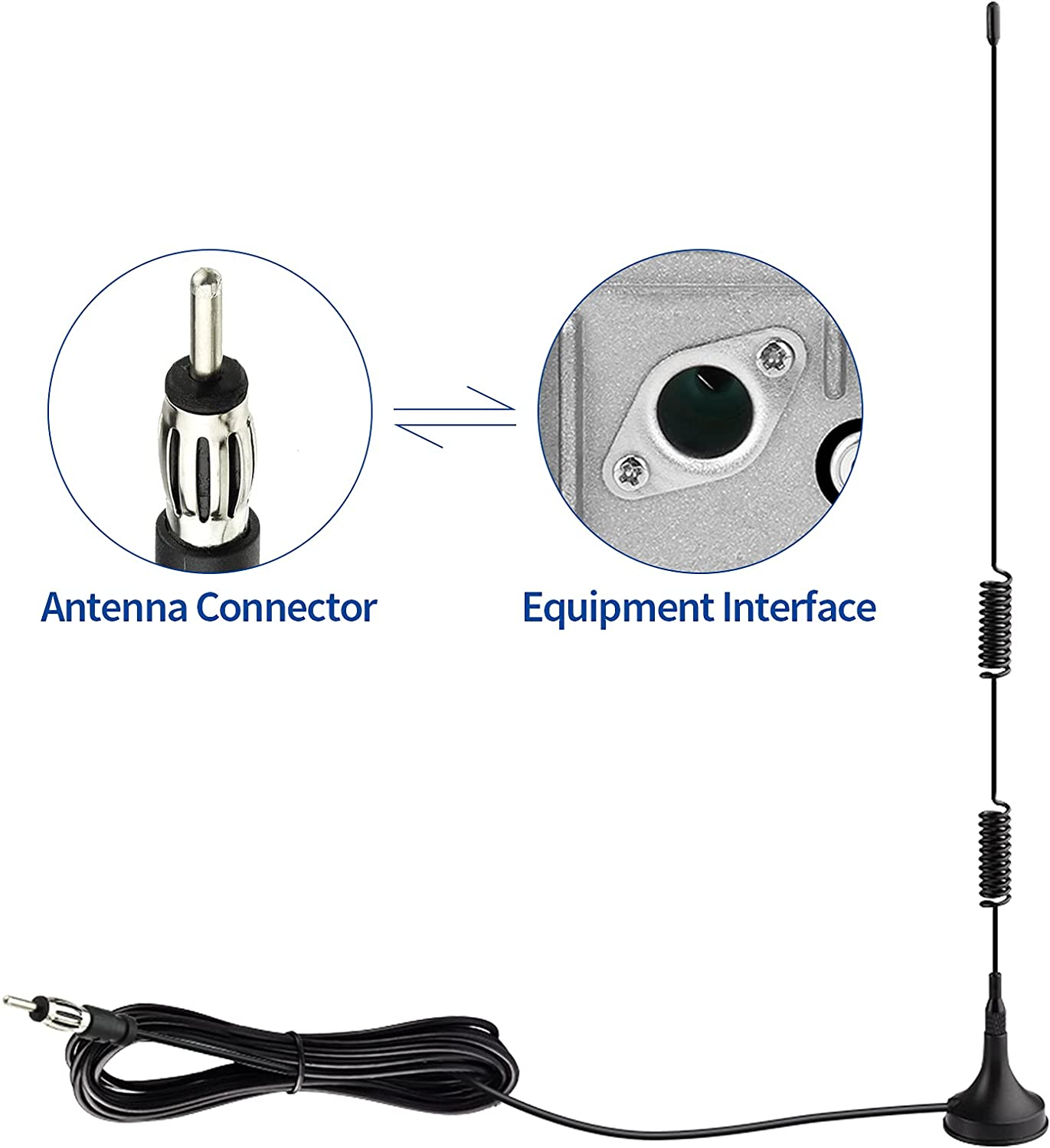 Bingfu Universal Car Stereo Antenna Aerial with 3M Cable Magnetic Base DIN Connector for Vehicle Truck SUV RV HD Radio Android Head Unit CD Media Receiver Player image number 1