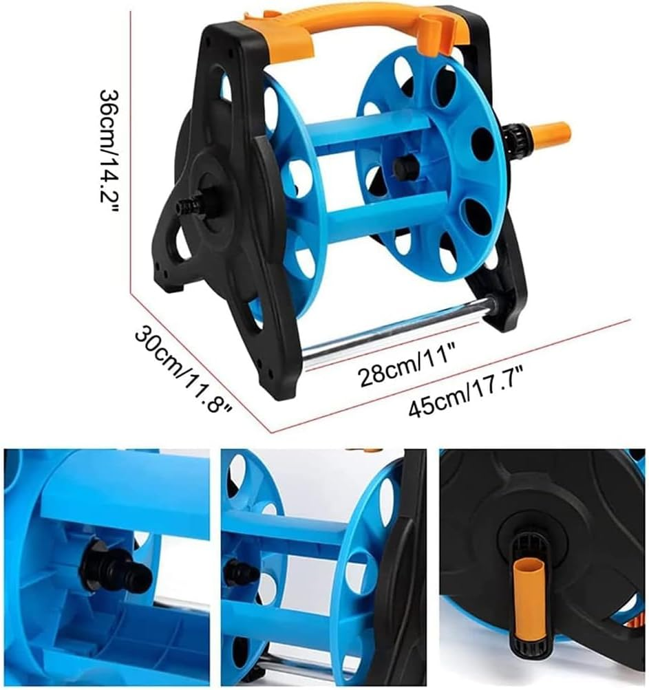 Portable Water Hose Reel Holder Garden Water Hose Rack Gardening Waterpipe Cart Storage, ABS Garden Hose Holder Cart Hand Push Water Pipe Storage Rack Organizer Hose Water Pipe Storage Rack Reel