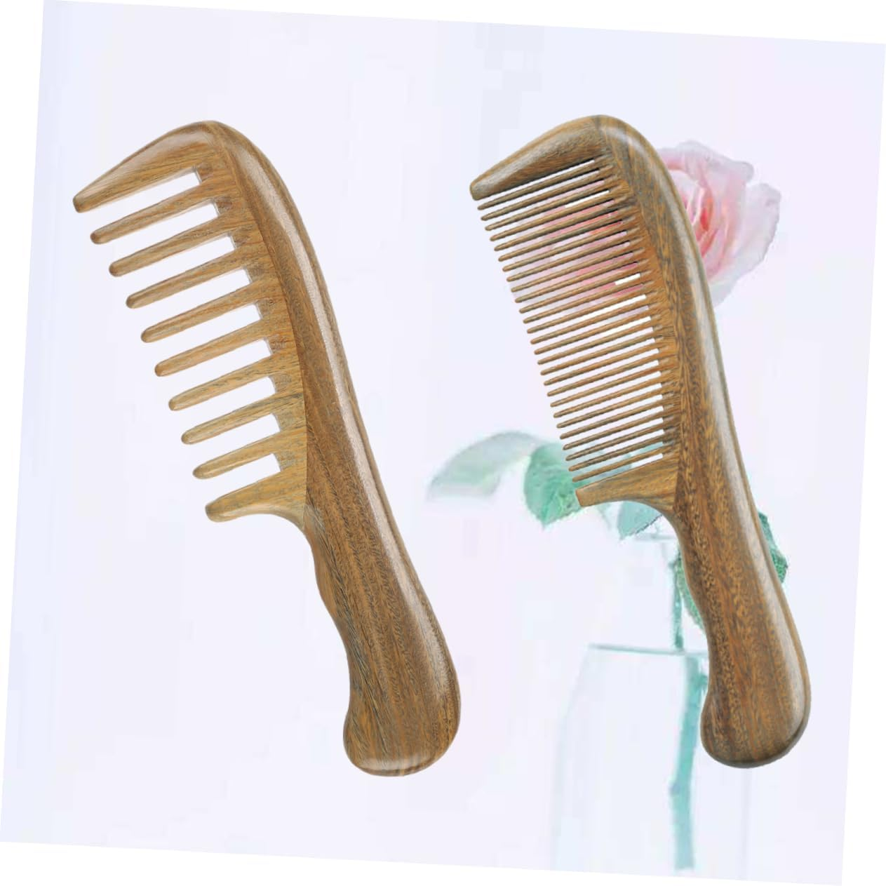 Baluue 2Pcs Natural Sandalwood Combs Set for Women Wide Tooth Fine Tooth Hair Comb Portable for Daily Use and Travel image number 2