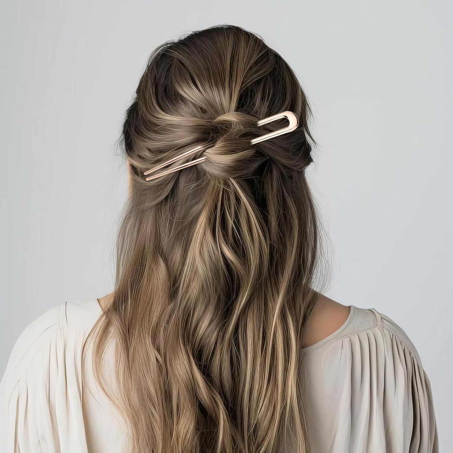 2PCS Large French Hair Pin Gold, 5.7 Inch U Shaped Hair Pins, Metal French Hair Pins Vintage French Twist Hair Pin Chignon Pin for Women Thick and Long Hair (Rose Gold) image number 5