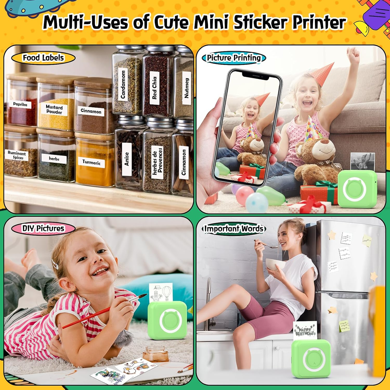 QYCHHJ Mini Printer for Iphone/Android/Tablet, Bluetooth Mini Thermal Printer Portable with 8 Rolls Thermal Paper, Inkless Sticker Printer for Study Notes Journal Memo Photo Picture, Green image number 1