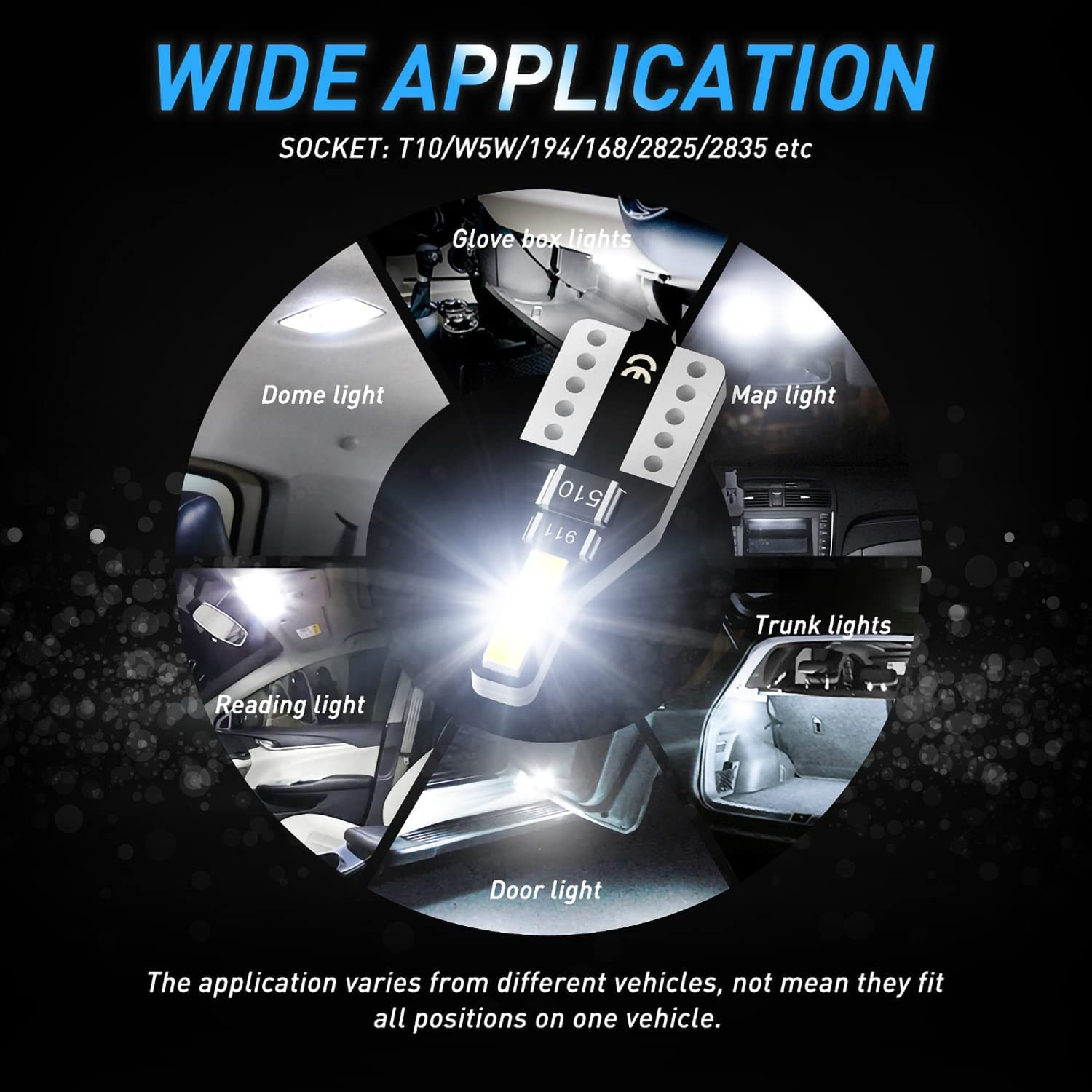 194 LED Interior Bulb 168 Bulb T10 2825 LED Car Bulb Super Bright 2SMD 7020 Chips for Car Interior Dome Map Door Courtesy License Plate Lights, 6000K White Pack of 10Pcs image number 6